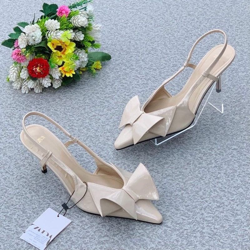 Zara Zara Bow Slingback Heels Cream Pointed Toe NWT Size US 6.5 / IT 36.5 - 15 Thumbnail
