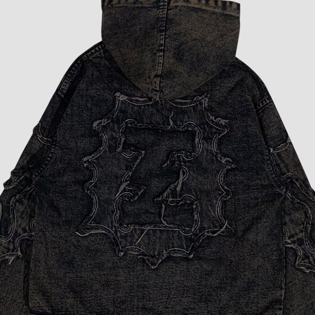 14th Addiction 🌑 Flowris gothic punk style washed denim jacket Size US M / EU 48-50 / 2 - 4 Thumbnail