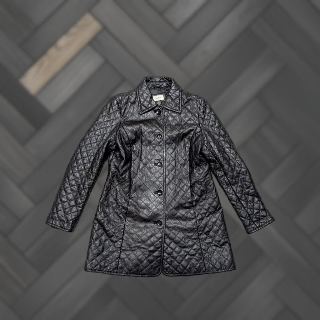 Neiman Marcus VINTAGE Neiman Marcus leather coat Overcoat quilted diamond black L Womens COAT Size L / US 10 / IT 46 - 1 Thumbnail