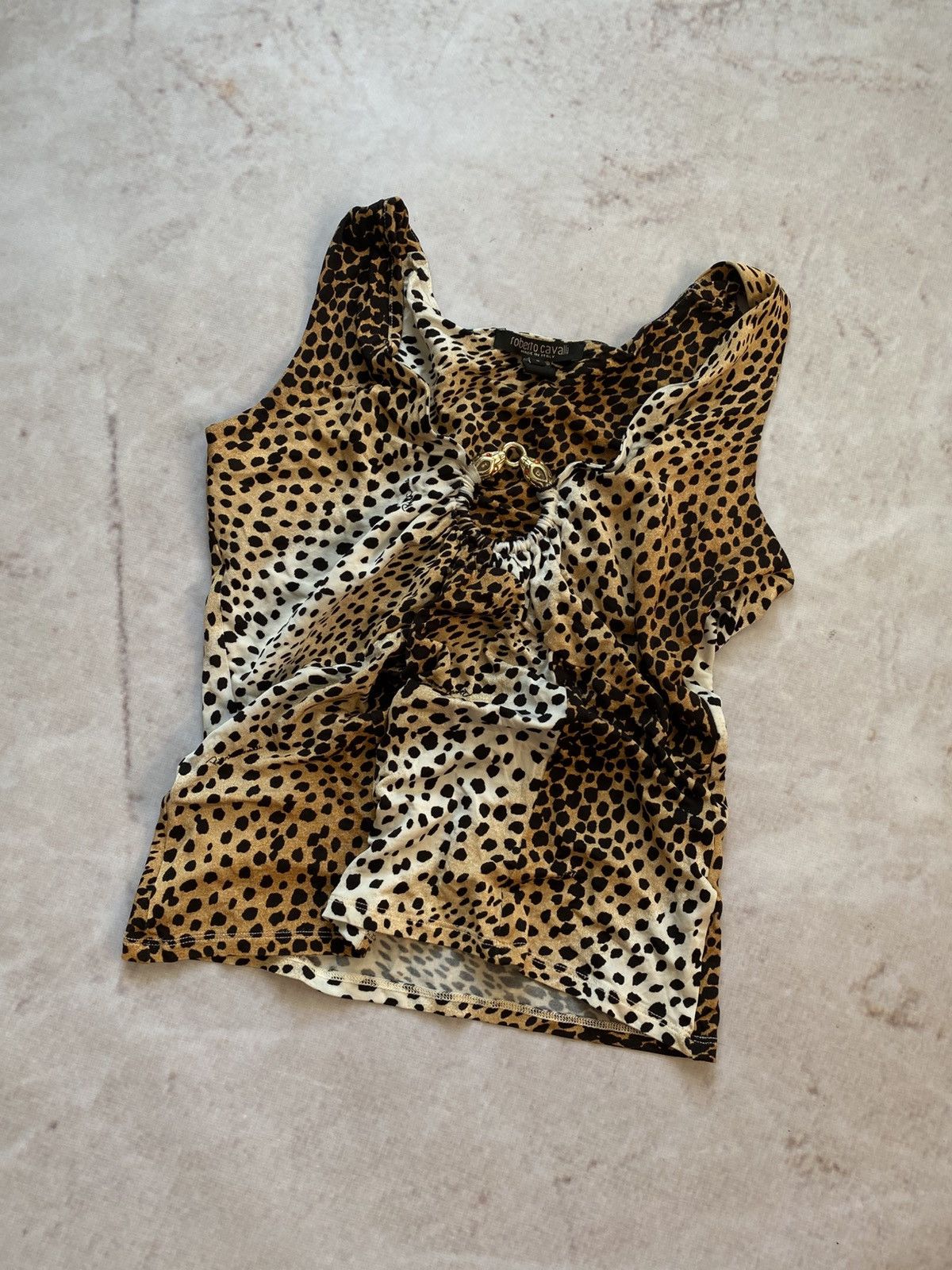 Luxury Robetro Cavalli Leopard Tank Top Gold Egyptian style