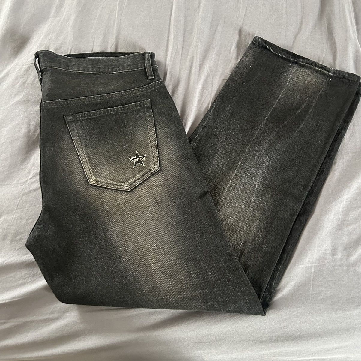 Supreme S Logo Loose Fit Jean Washed Black | Grailed