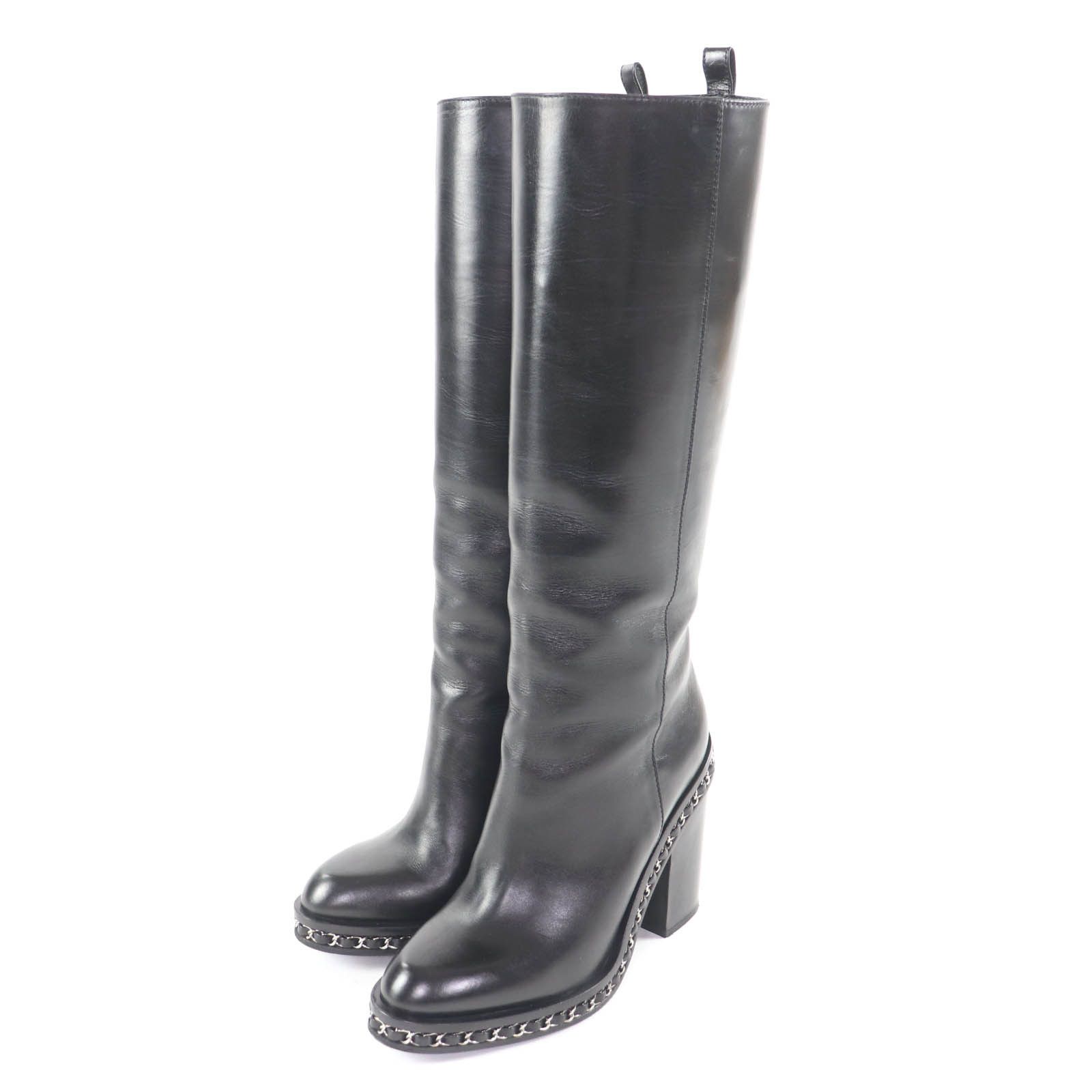 Chanel Chanel CHANEL Black Leather Knee-high Boots Leather Shoes G30379 DUTY FREE for USA Size ONE SIZE - 1 Thumbnail