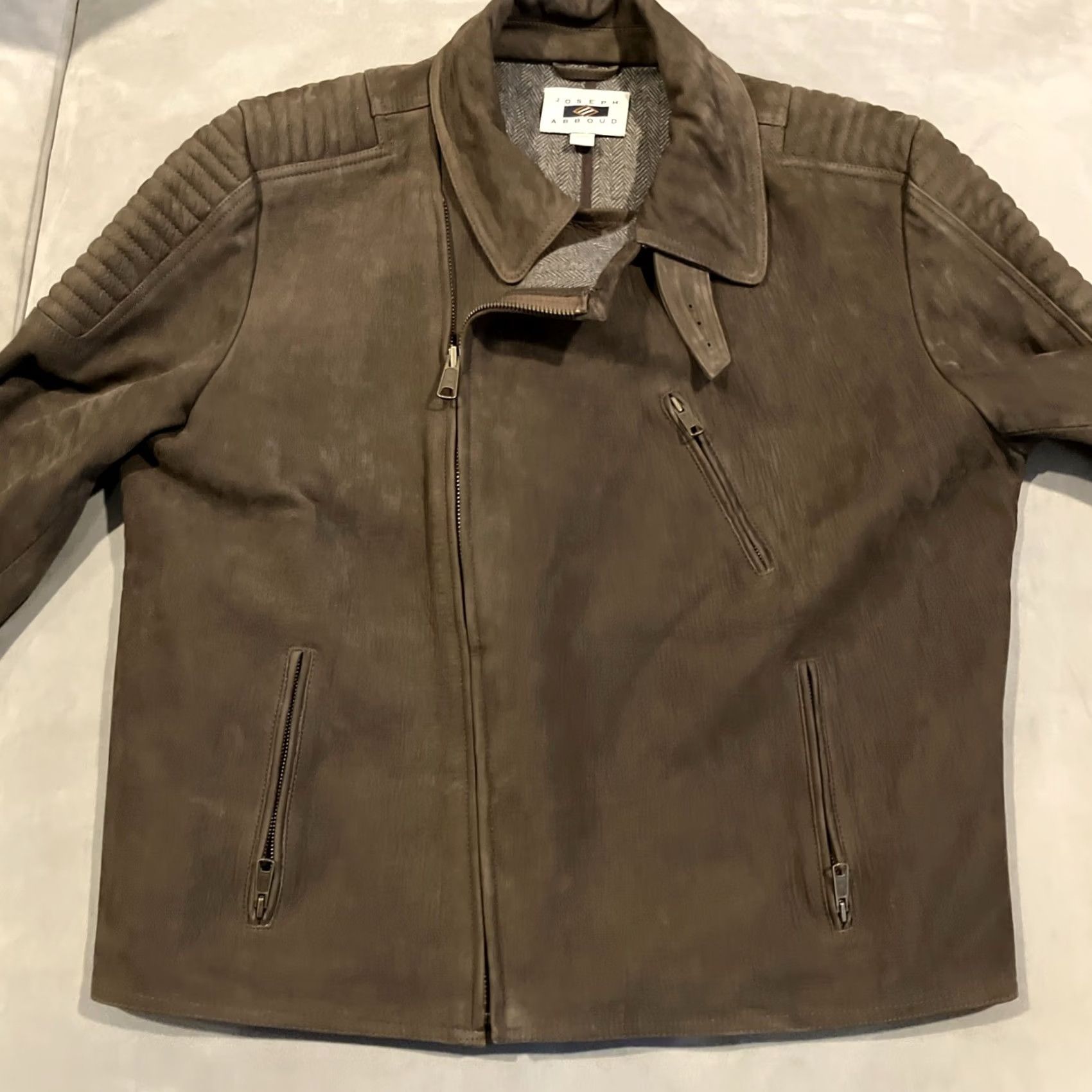 Joseph Abboud Joseph Abboud - Dark Brown Suede - Wool Lined - Motorcycle Jacket - Men's XL Jacket Size US XL / EU 56 / 4 - 5 Thumbnail