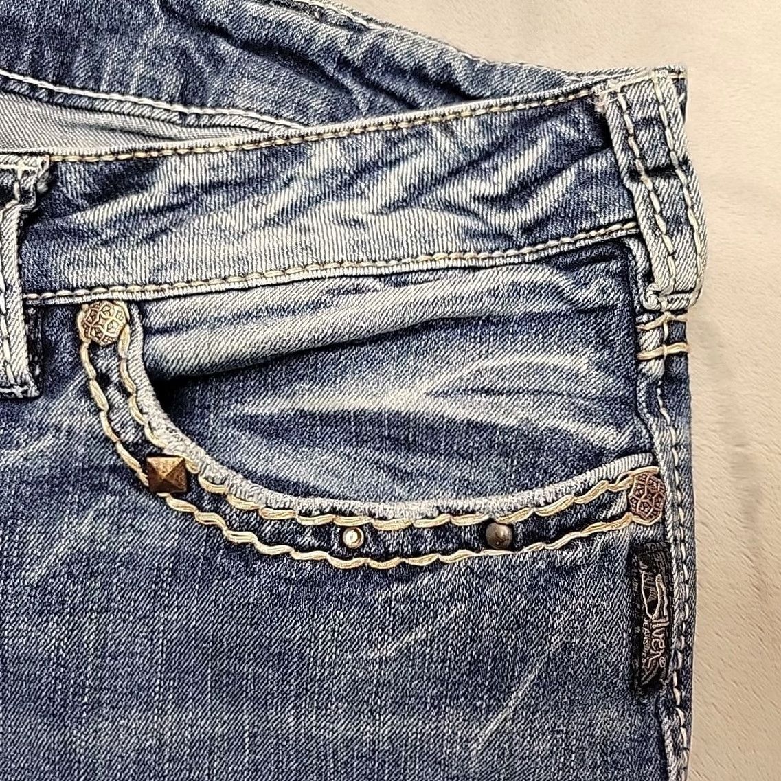 Silver Jeans Co. VINTAGE Silver Jeans Womens 20 Tall Suki Slim Bootcut Stretch Blend Thick Stitch Cowboy Jeans Blue 34in Inseam with Belt Loops Womens Size 42" / US 20 - 6 Thumbnail
