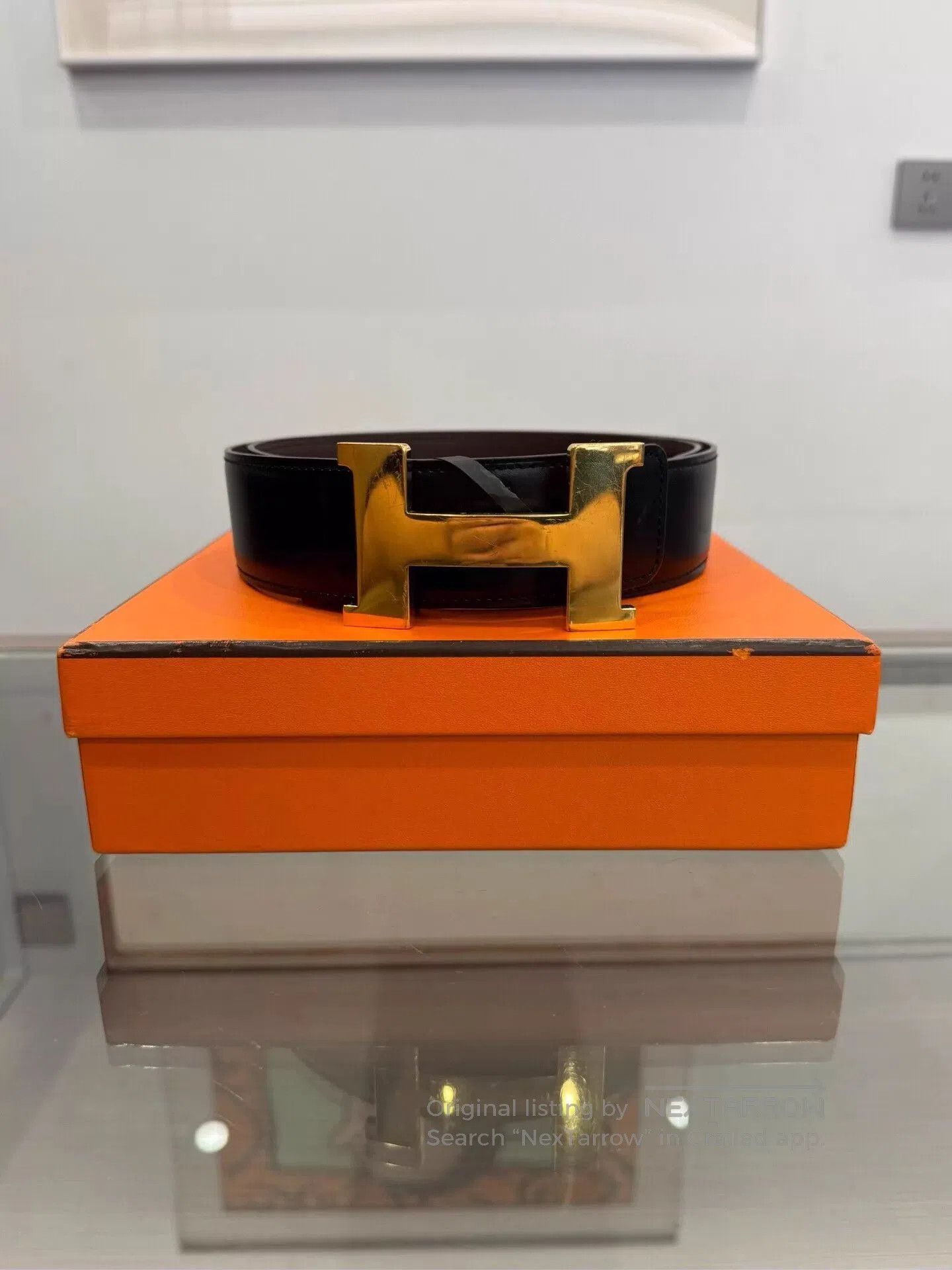 Hermes Black Leather Belt with Gold H Buckle. Size ONE SIZE - 1 Thumbnail
