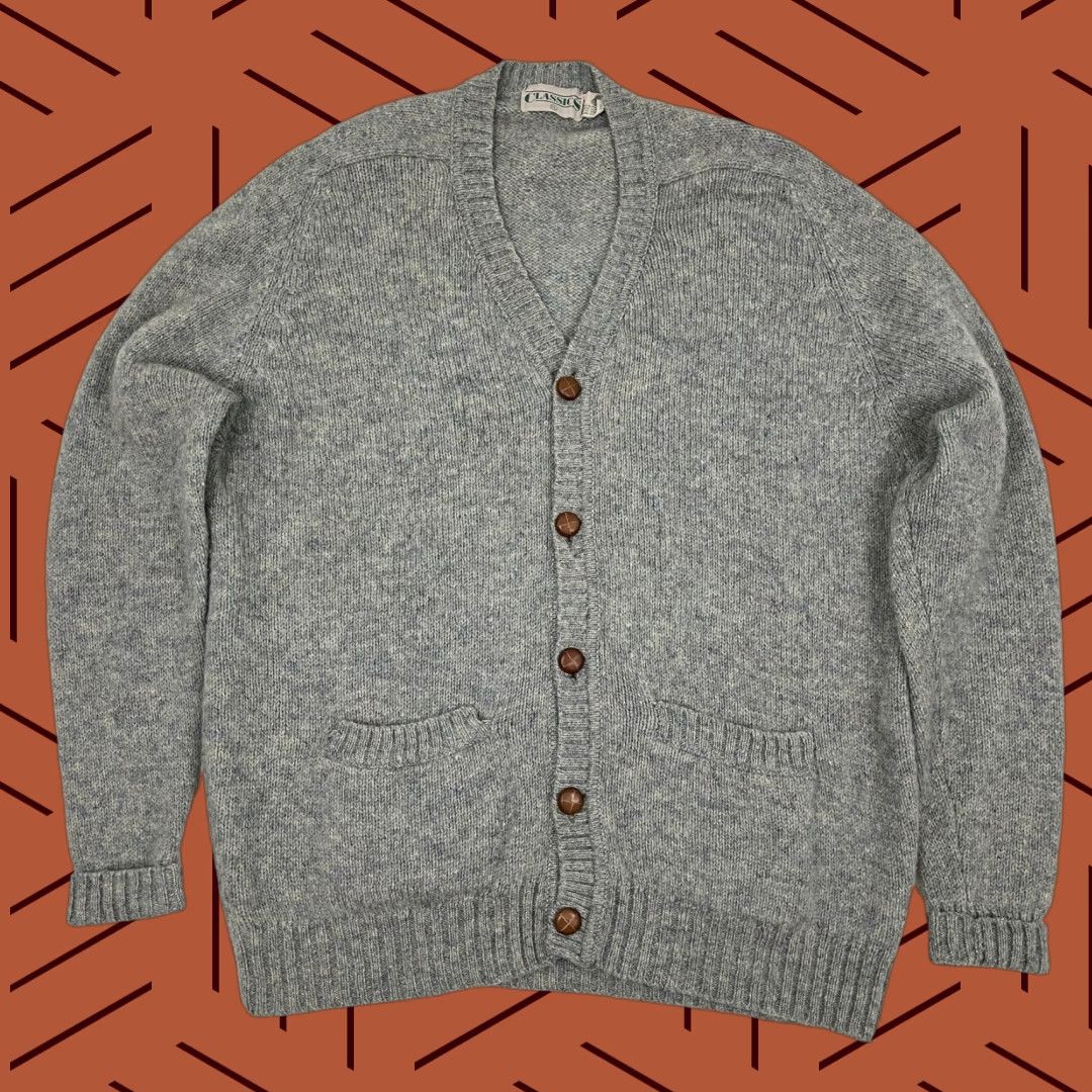 Vintage VTG Classics Cardigan Mens L/XL Blue Gray Pure Wool Grandpa Sweater Jumper 90s Size US XL / EU 56 / 4 - 1 Thumbnail