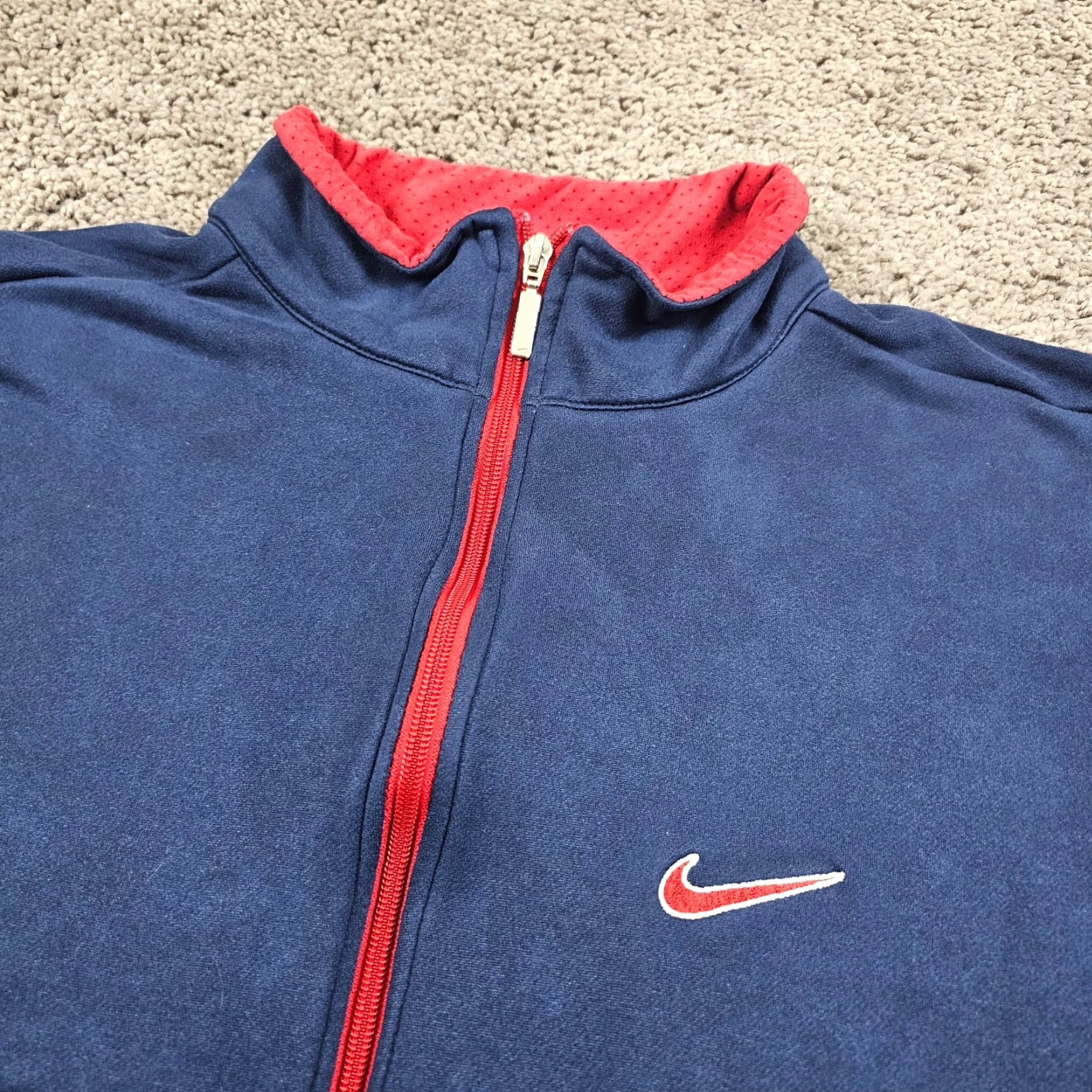 Nike VINTAGE Nike Jacket Mens XL Blue Velour Full Zip Lined Windbreaker Swoosh 90s Mens XL Blue Velour Jacket Size US XL / EU 56 / 4 - 2 Thumbnail