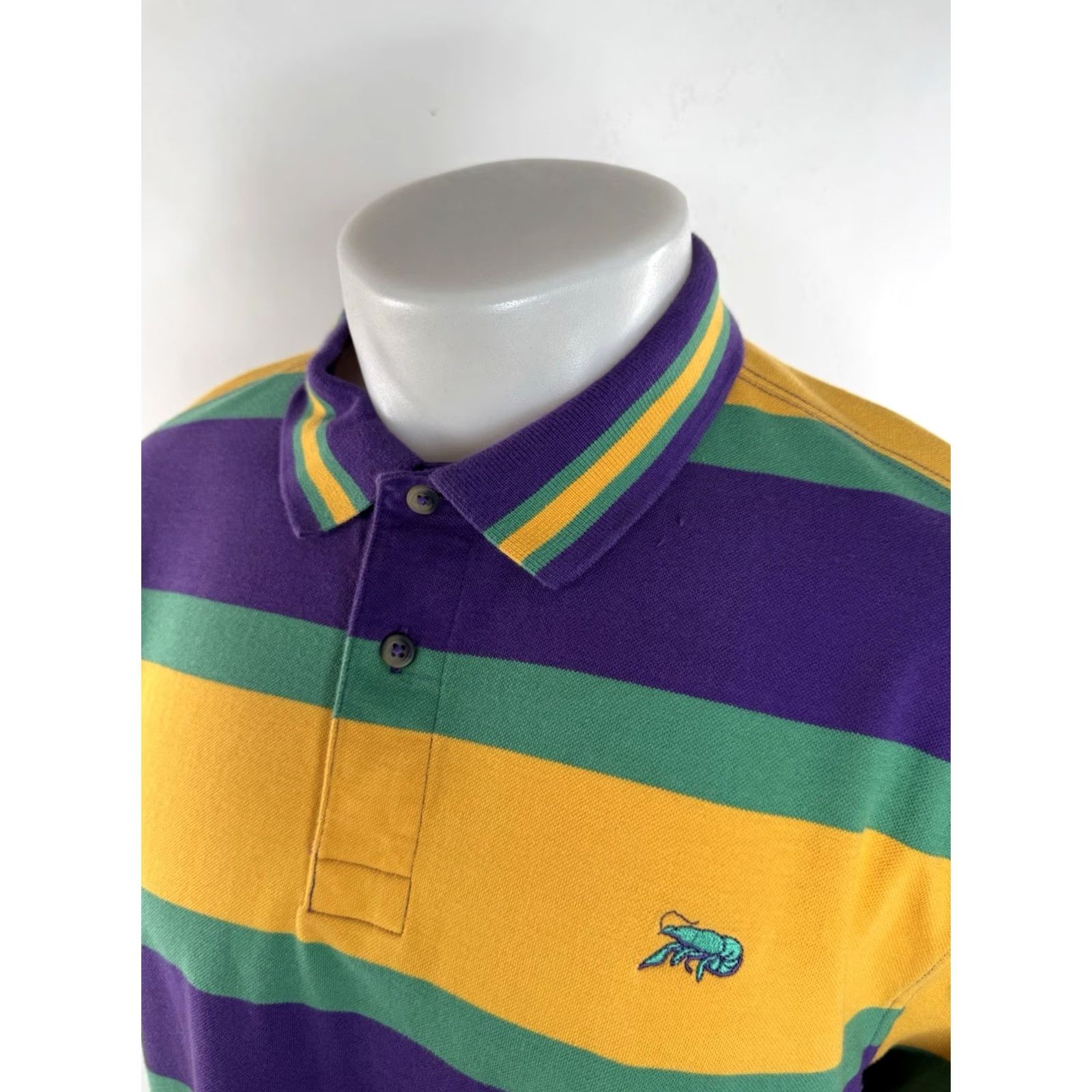Vintage PERLIS MARDI GRAS Striped Embroidered Crawfish Mens L Polo Shirt Size US L / EU 52-54 / 3 - 3 Thumbnail