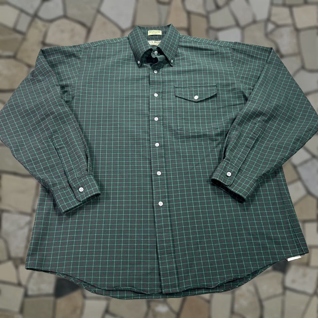 Vintage VINTAGE L.L. Bean Shirt Mens XL Green Plaid Long Sleeve Button Up Made In USA Size US XL / EU 56 / 4 - 1 Thumbnail