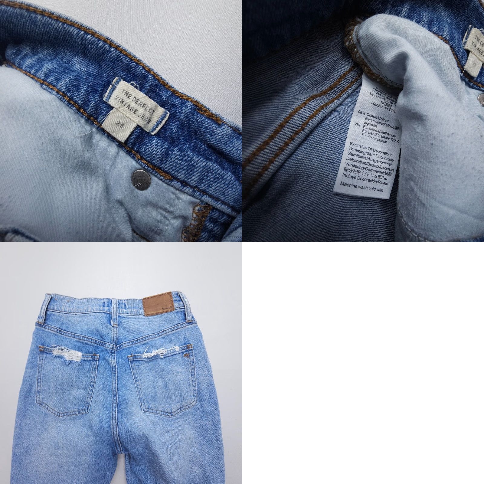 Madewell Madewell The Perfect Vintage Jeans Womens 25 Blue Distressed Denim 25" Inseam Size 42" / US 20 - 8 Thumbnail