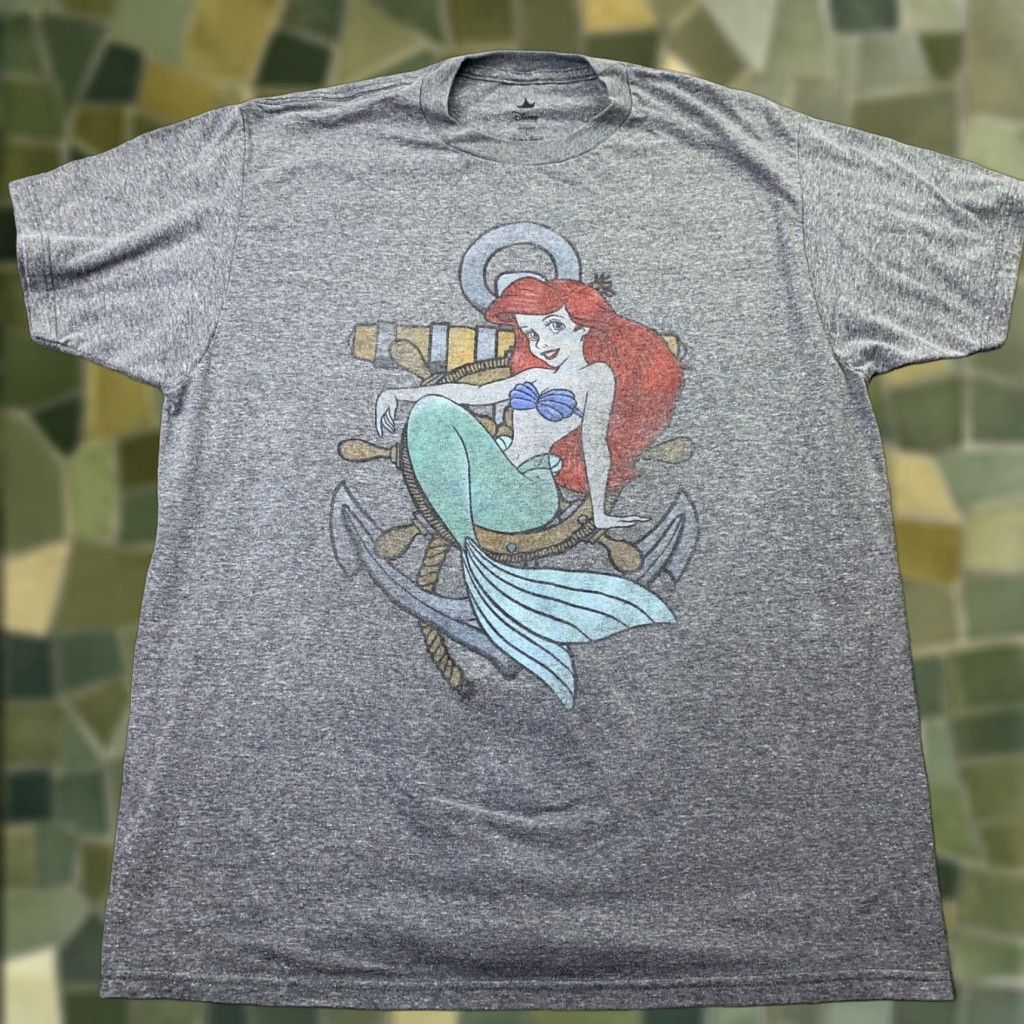Disney Disney Shirt Mens Adult Large Gray Ariel Little Mermaid Short Sleeve Crew Neck Cotton Blend Graphic Print 90s Movie Theme Size US L / EU 52-54 / 3 - 1 Thumbnail
