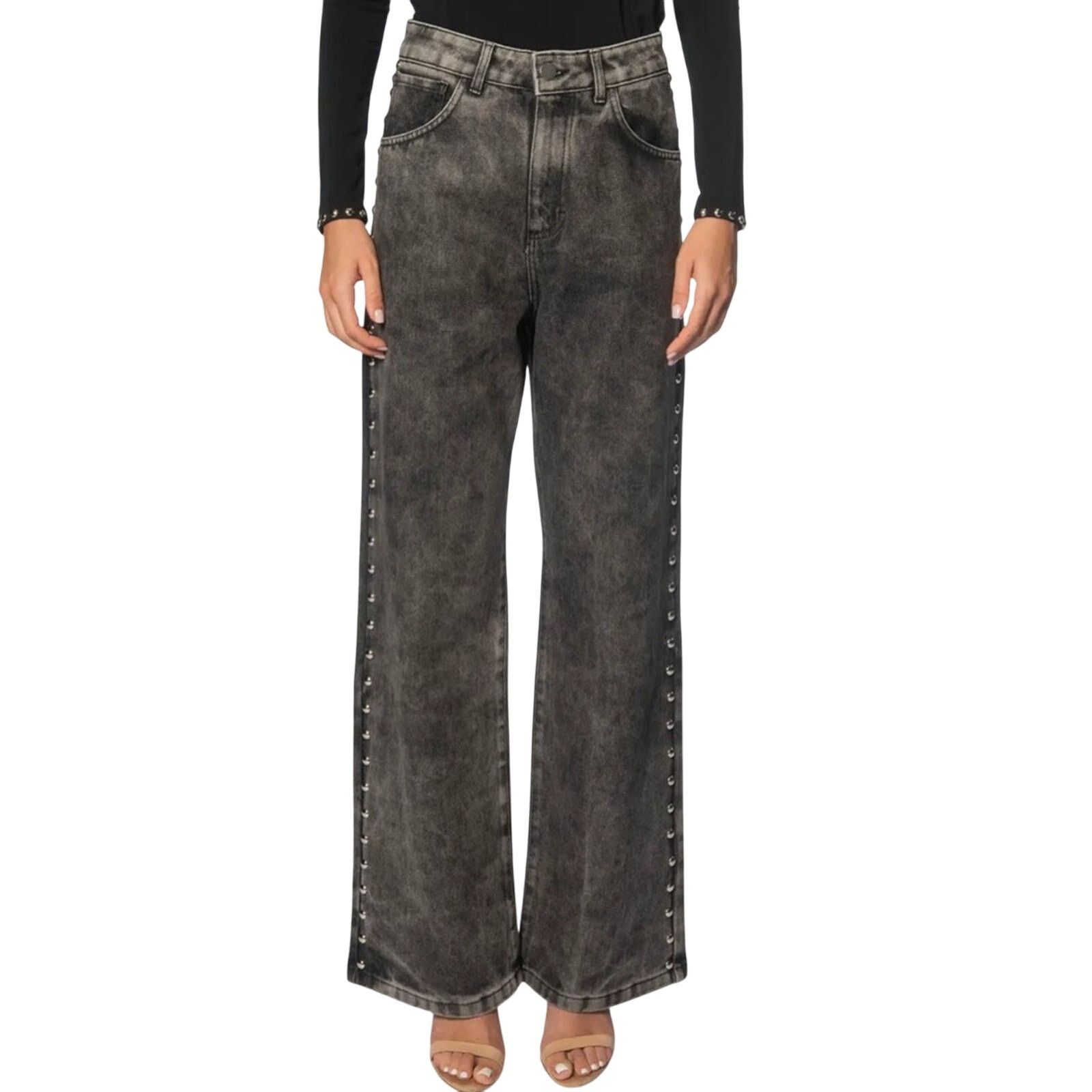 Area Federica tosi high rise black studded wide leg denim 28 Size 28" / US 6 / IT 42 - 1 Thumbnail