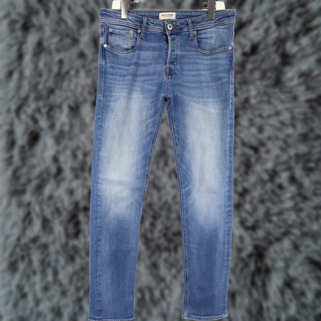Jack & Jones JACK & JONES Slim Straight/Tim Jeans Men's W32/L32 Blue Faded Whiskers Stretched Jeans Mens Slim Straight Blue 32x32 Faded Whiskers Stretched Size US 32 / EU 48 - 1 Thumbnail