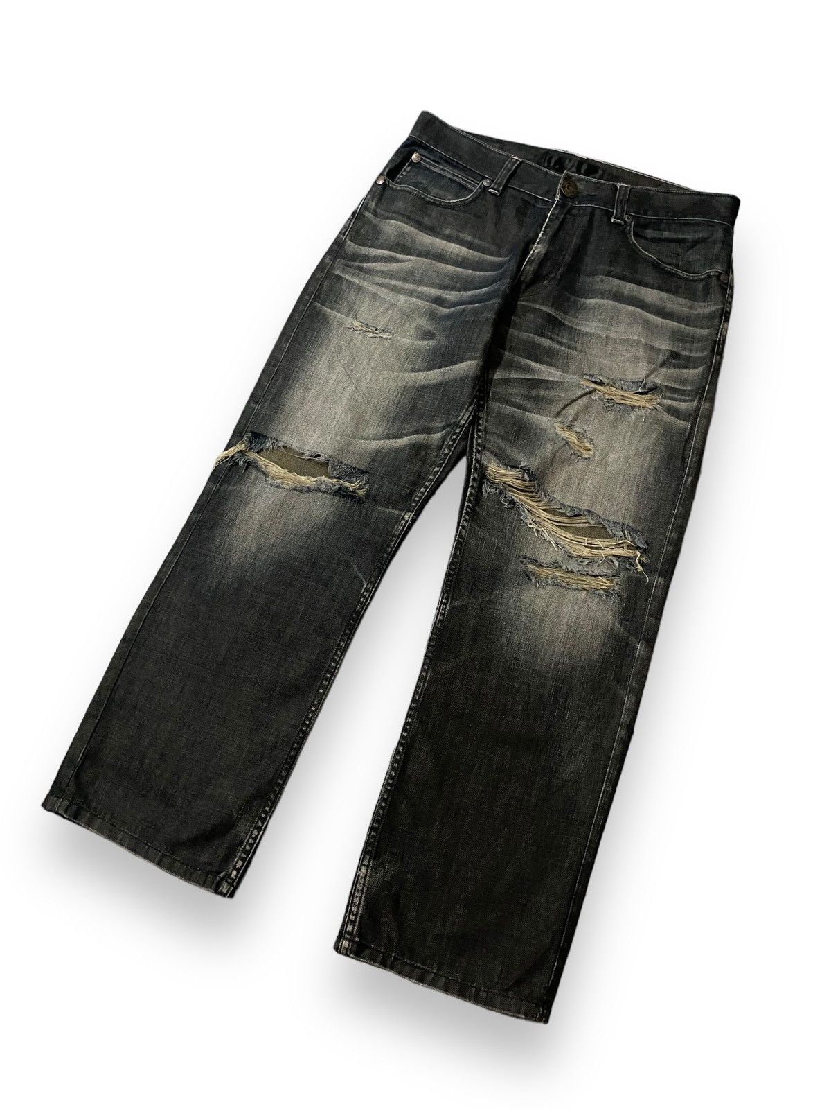 Japanese Brand Vintage Japan Back Number Black Wash Distressed Jeans Denim Size US 35 - 2 Thumbnail