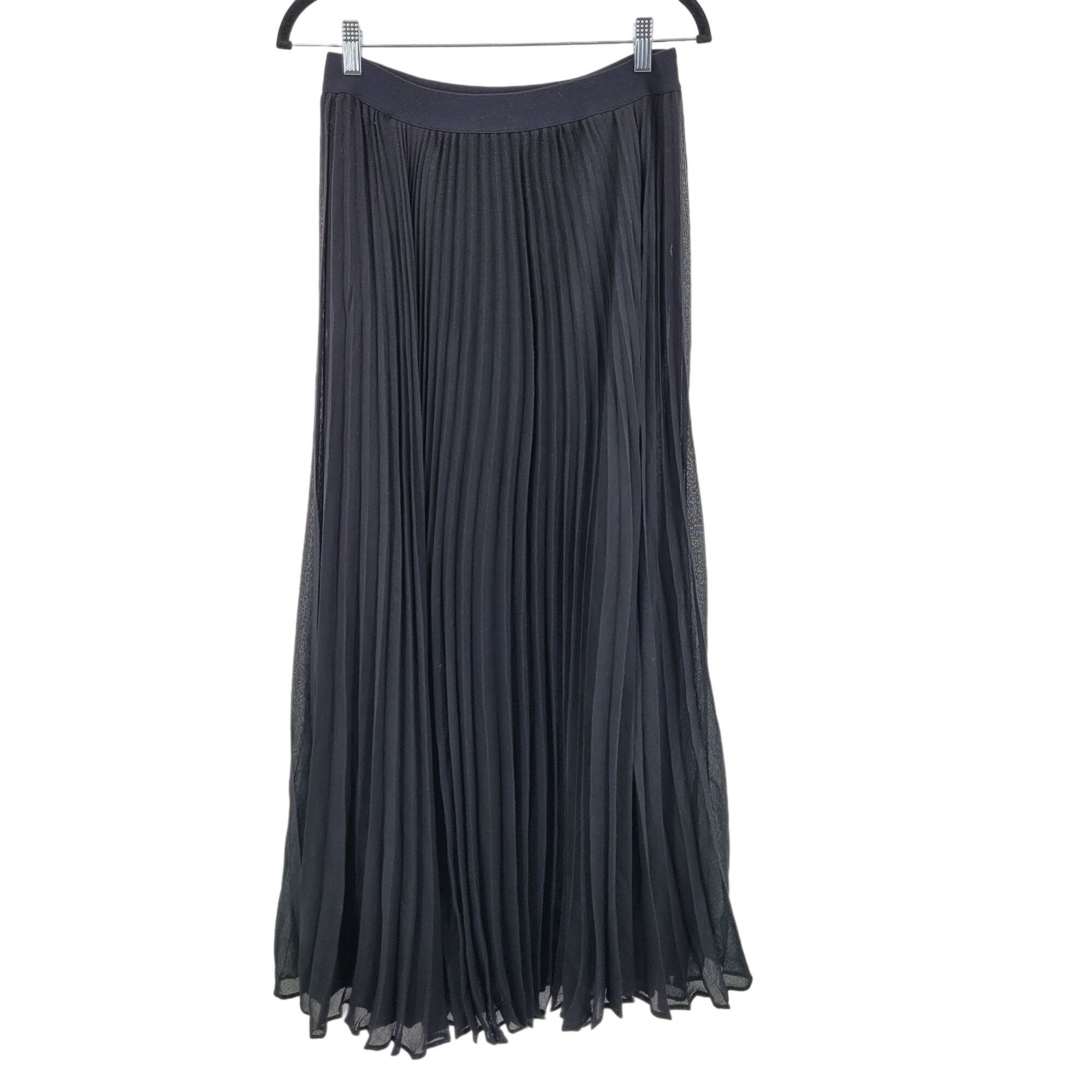 Designer BCBGMAXAZRIA Accordion Pleated Maxi Skirt M Black Sheer Size 27" / US 4 / IT 40 - 1 Thumbnail