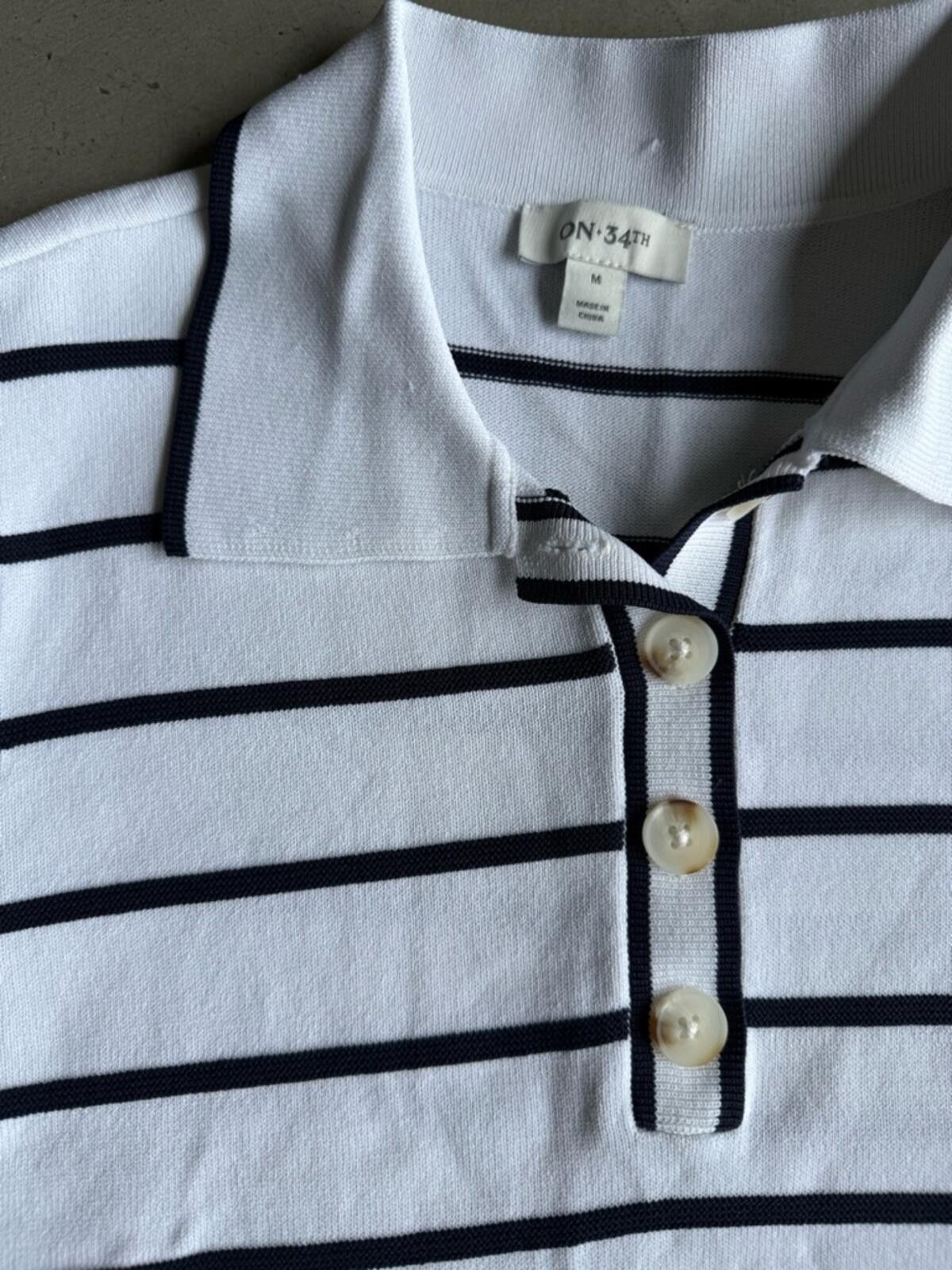 Other On 34th / Striped Knit Short Sleeve Polo Sweater Top Size M / US 6-8 / IT 42-44 - 3 Thumbnail
