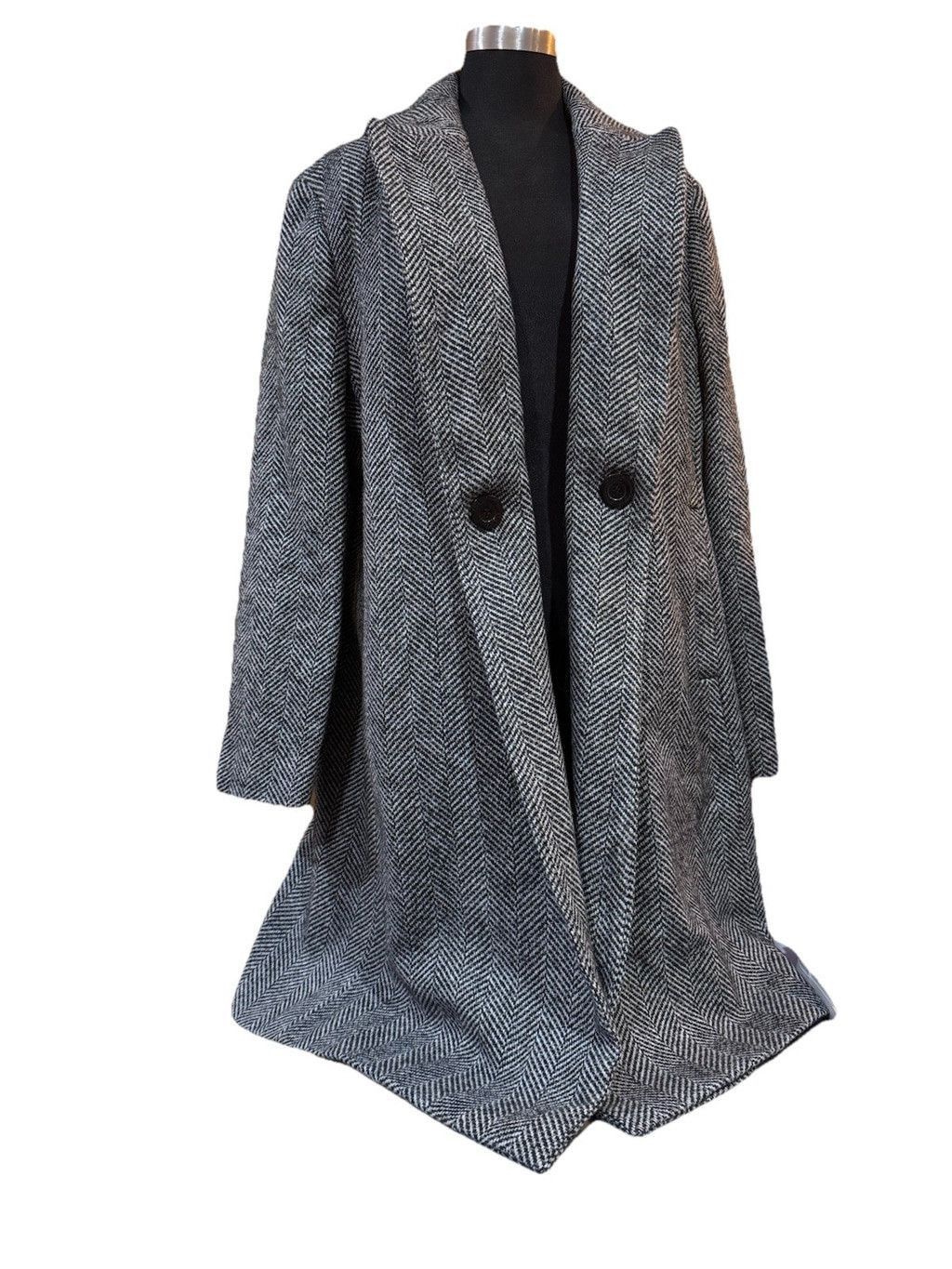 DKNY DKNY Women Herringbone Double Breasted Wool Blend Coat Large Size L / US 10 / IT 46 - 4 Thumbnail