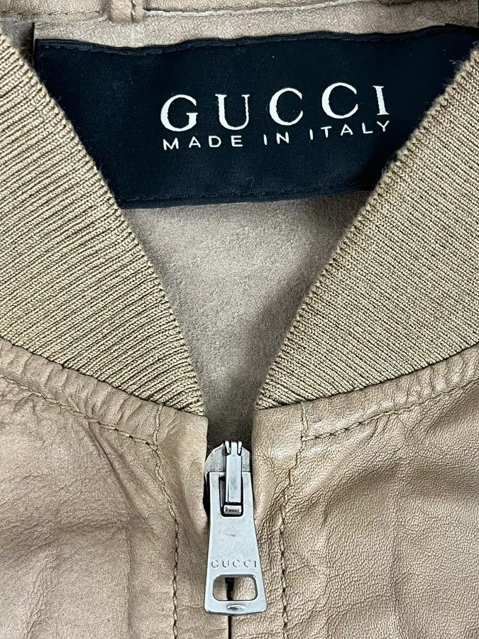 Gucci 2000s Gucci Beige Leather Bomber Jacket Size US M / EU 48-50 / 2 - 10 Thumbnail