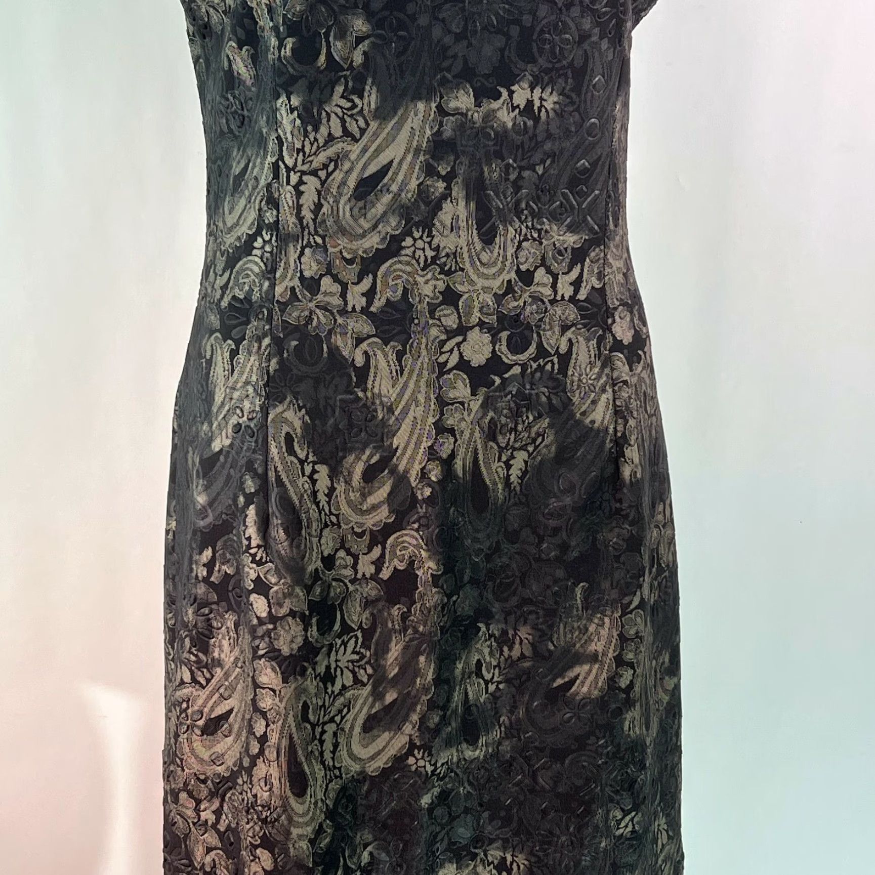 Vintage Tribal Black Midi Dress Womens Paisley Print Boat Neck Sleeveless Stretch 95% Polyester 5% Spandex M Size M / US 6-8 / IT 42-44 - 7 Thumbnail
