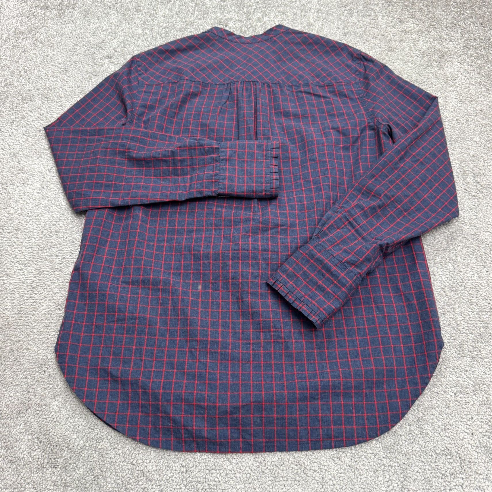 J.Crew J.Crew Button Ruffle Popover Blouse Womens S Red Blue Plaid Long Sleeve Cotton Casual Preppy Size S / US 4 / IT 40 - 2 Thumbnail