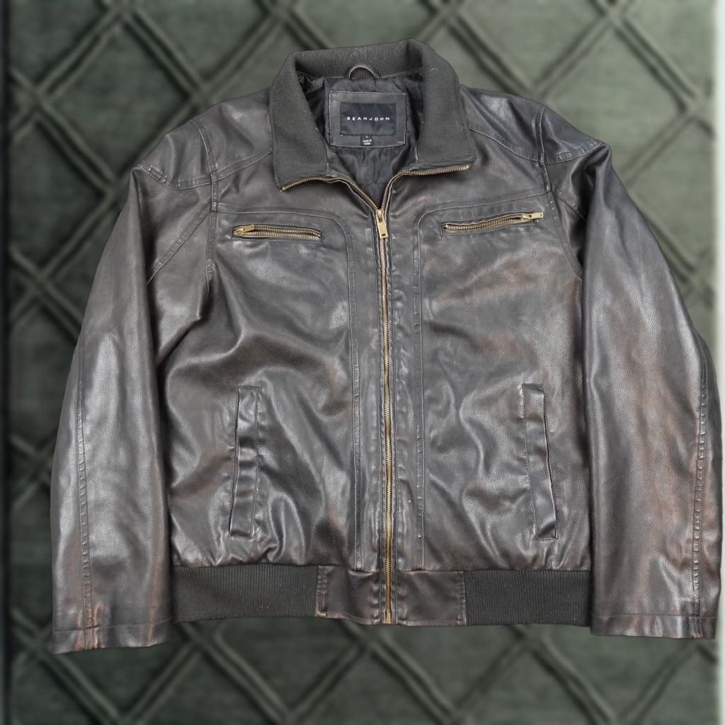 Sean John Sean John Jacket Mens Large Black Faux Leather Bomber Full Zip Pockets Lined Size US L / EU 52-54 / 3 - 1 Thumbnail