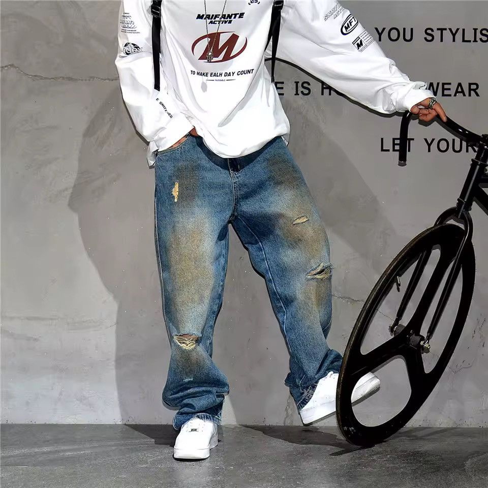 Jean Washed Designer Streetwear Hole Hip Hop Jeans Y2k Pants Size US 34 / EU 50 - 1 Thumbnail