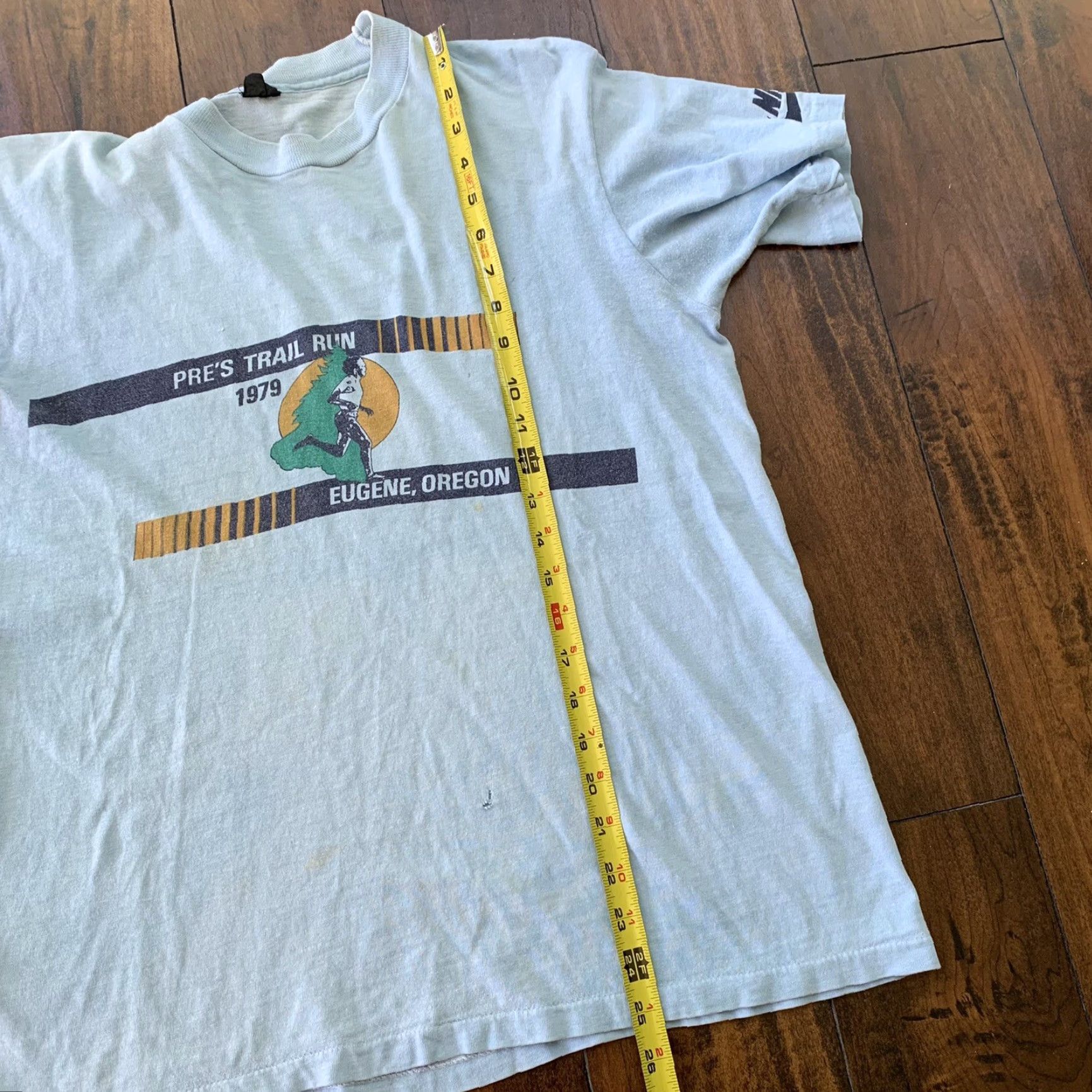 Nike VINTAGE Nike T Shirt Mens 1979 Pre Trail Run Prefontaine Tee 70s Pinwheel Geisha Blue L Mens Size US L / EU 52-54 / 3 - 7 Thumbnail