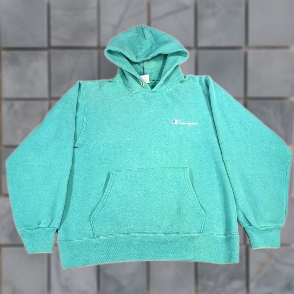 Champion VINTAGE Champion Reverse Weave Hoodie Pullover Heavyweight Hooded Mens M Green/Blue 90s USA Made Size US M / EU 48-50 / 2 - 1 Thumbnail