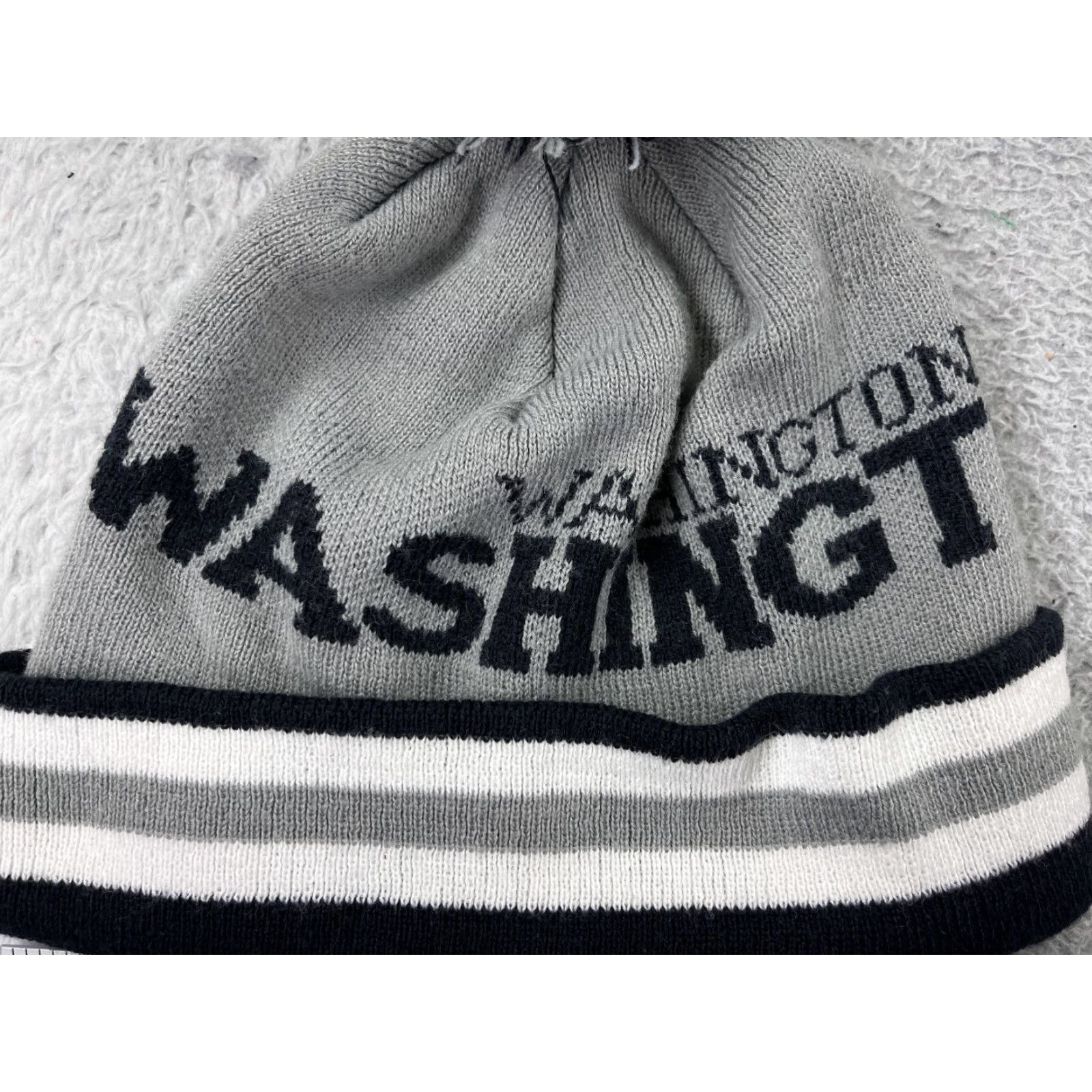 Vintage Washington DC Beanie Toque Unbranded Knit Acrylic Adult One Size Gray Stripe Pom Hat Mens Size ONE SIZE - 2 Thumbnail