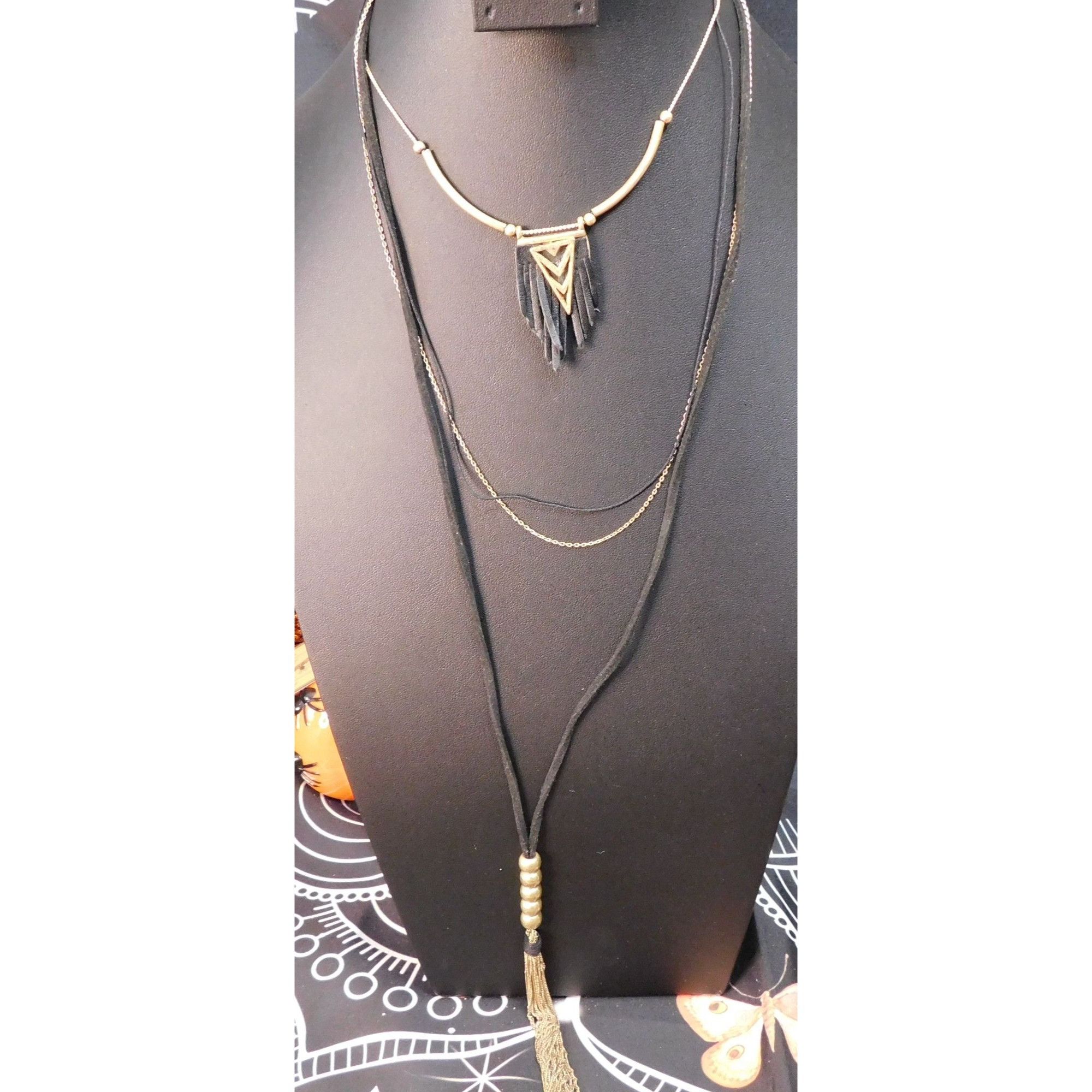 Other Bohemian Goth Black And Gold Tone Multilayer Tassel Necklace Size ONE SIZE - 1 Thumbnail