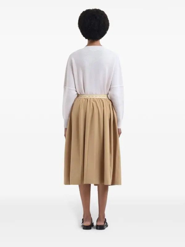 Marni o1w1db10326 Logo Waistband Midi Skirt in Beige Size 25" / US 0 / IT 36 - 4 Thumbnail