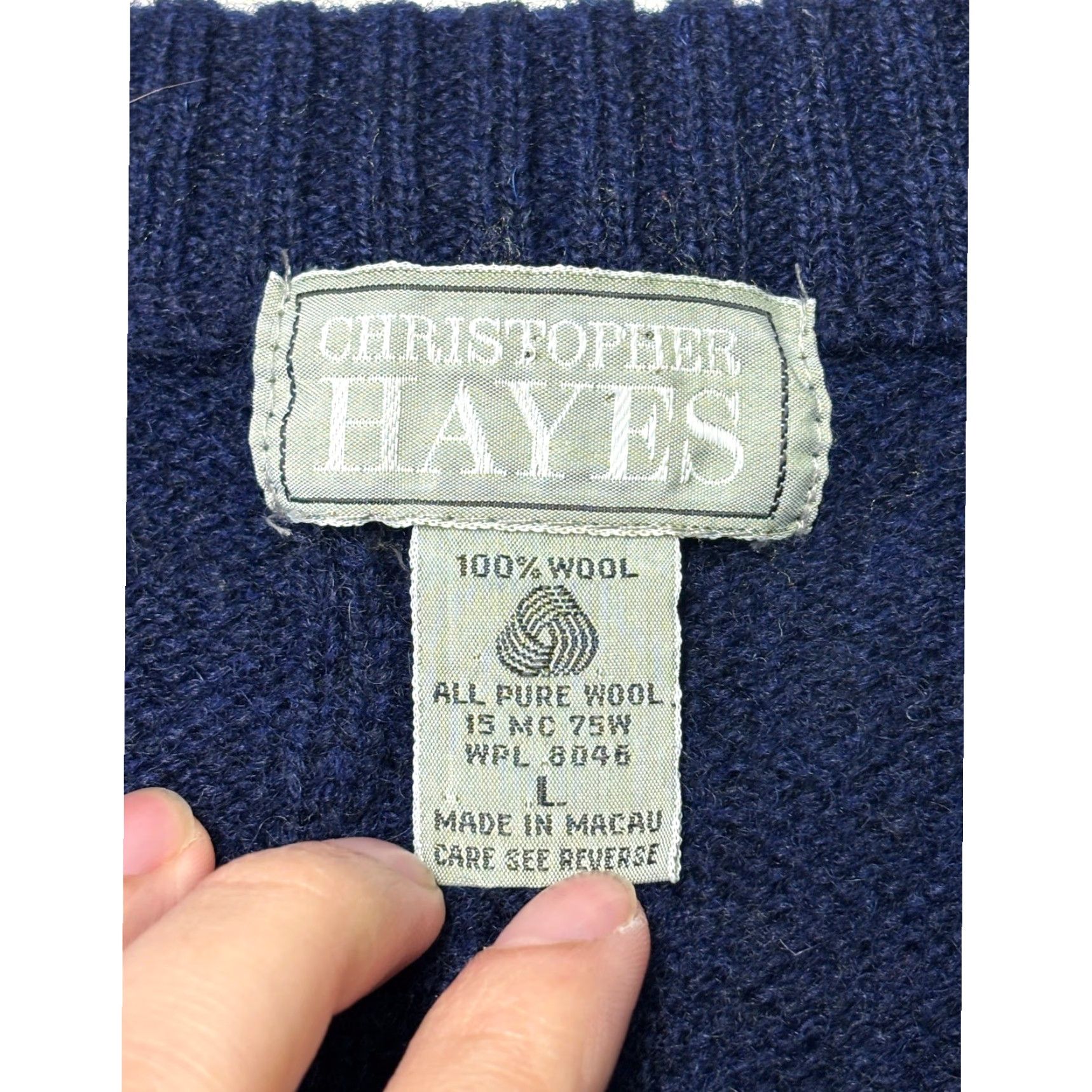 Vintage VINTAGE Christopher Hayes Mens Navy Blue 100% Wool Cable Knit Sweater Vest L Size US L / EU 52-54 / 3 - 2 Thumbnail