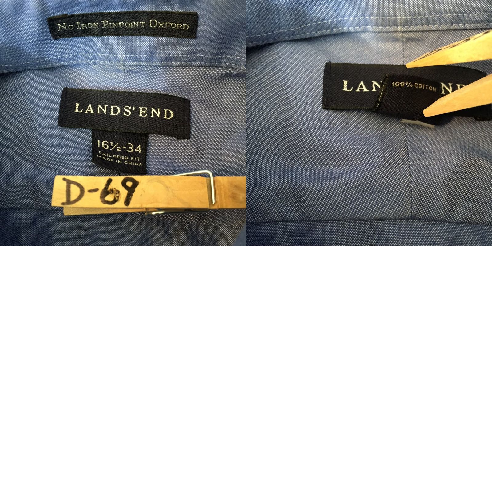 Lands' End Lands End Shirt Mens 16.5 Blue Long Sleeve Button-Front Pinpoint Oxford - Button-Up, Cotton, Collar, Solid, 16.5, Mens Size US XL / EU 56 / 4 - 8 Thumbnail