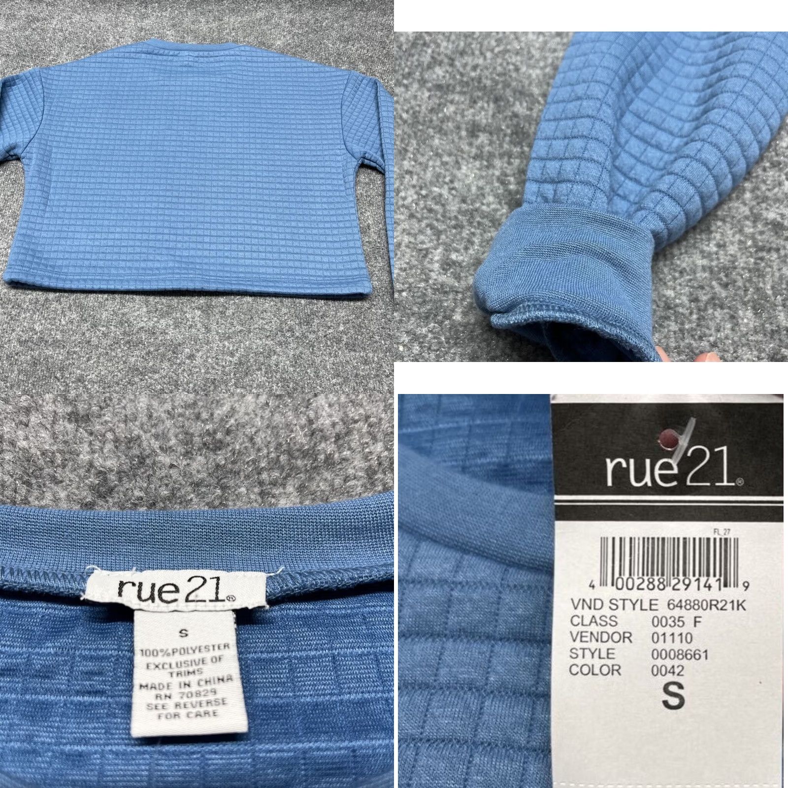 Vintage Rue21 Cropped Sweatshirt Womens S Blue Quilted Long Sleeve Crew Bungee Cord New Size S / US 4 / IT 40 - 8 Thumbnail