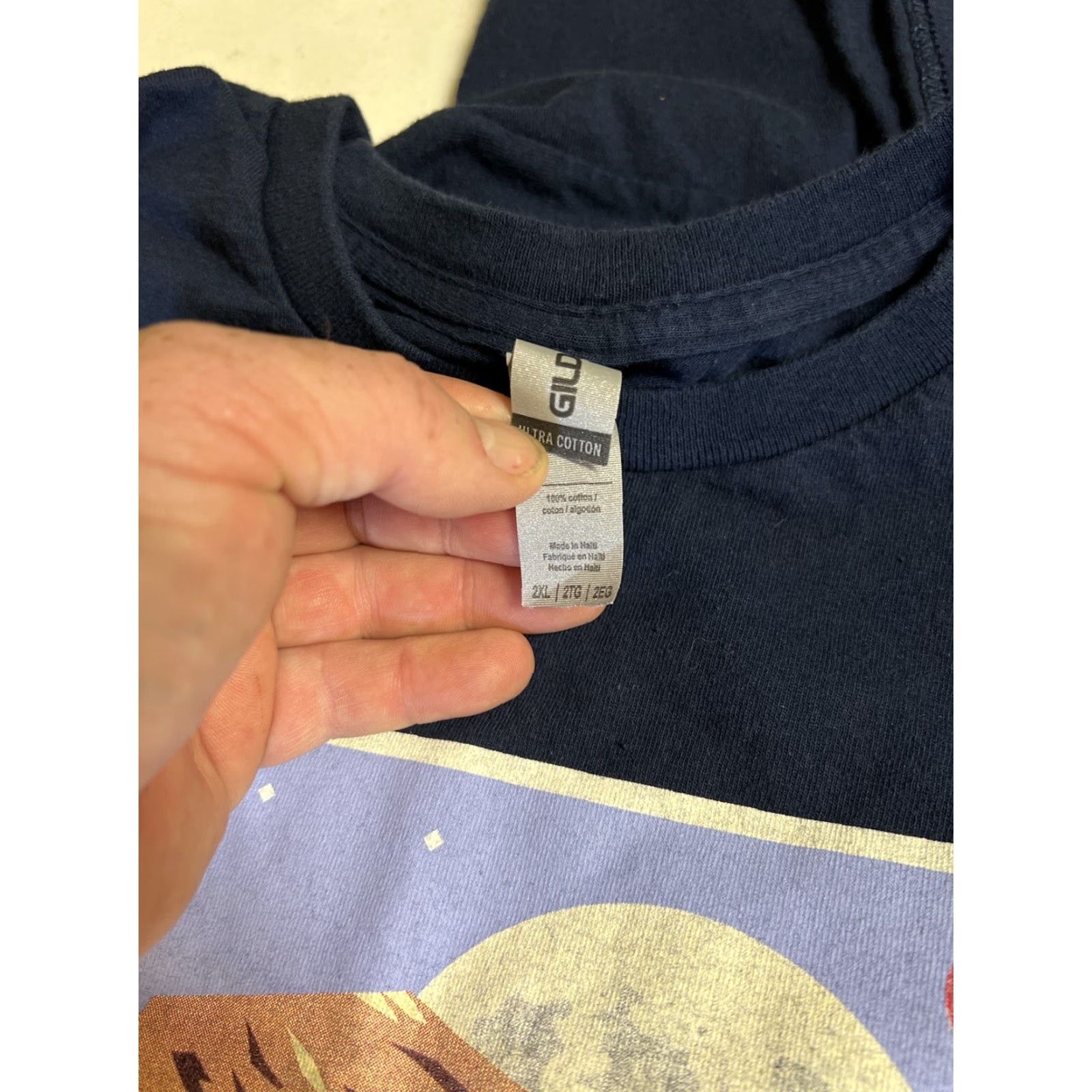 Gildan Mens 2XL Gildan T-Shirt Short Sleeve Crew Neck Moon Theme Blue 60th Anniversary JFK Rice University Speach (Speech) Mens Size US XXL / EU 58 / 5 - 4 Thumbnail