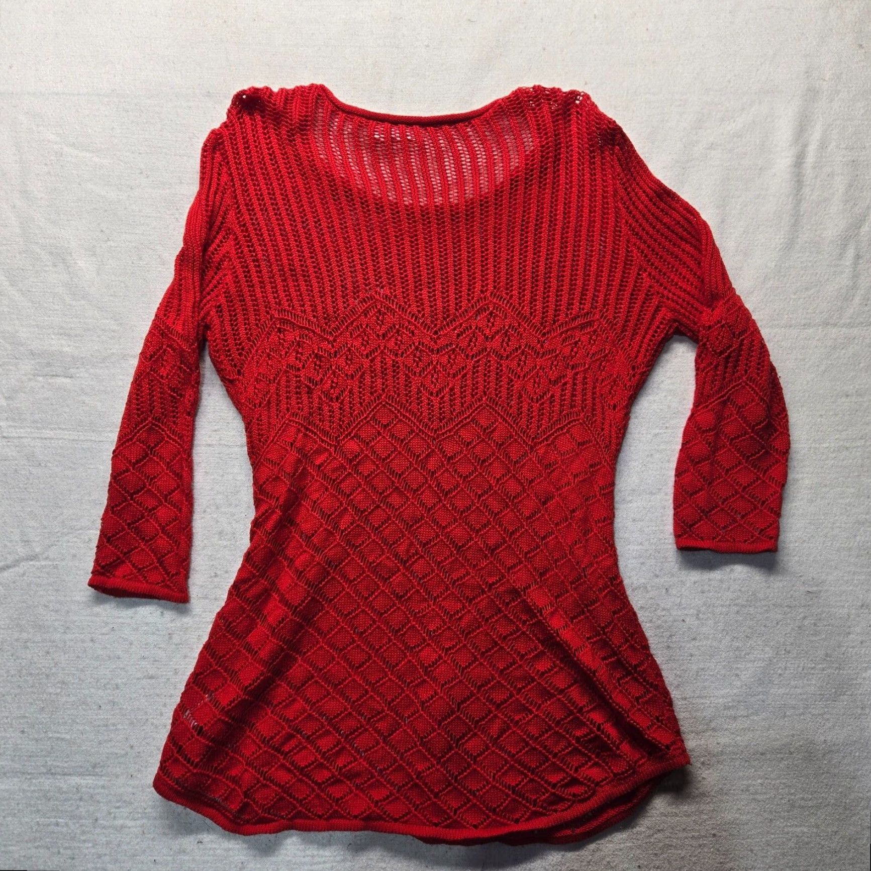 Vintage CATO Sweater Open Knit Red Crew Neck Long Sleeve XL Women’s Pullover Lightweight Knit Open-Knit Regular Fit Vintage: No Size XL / US 12-14 / IT 48-50 - 7 Thumbnail