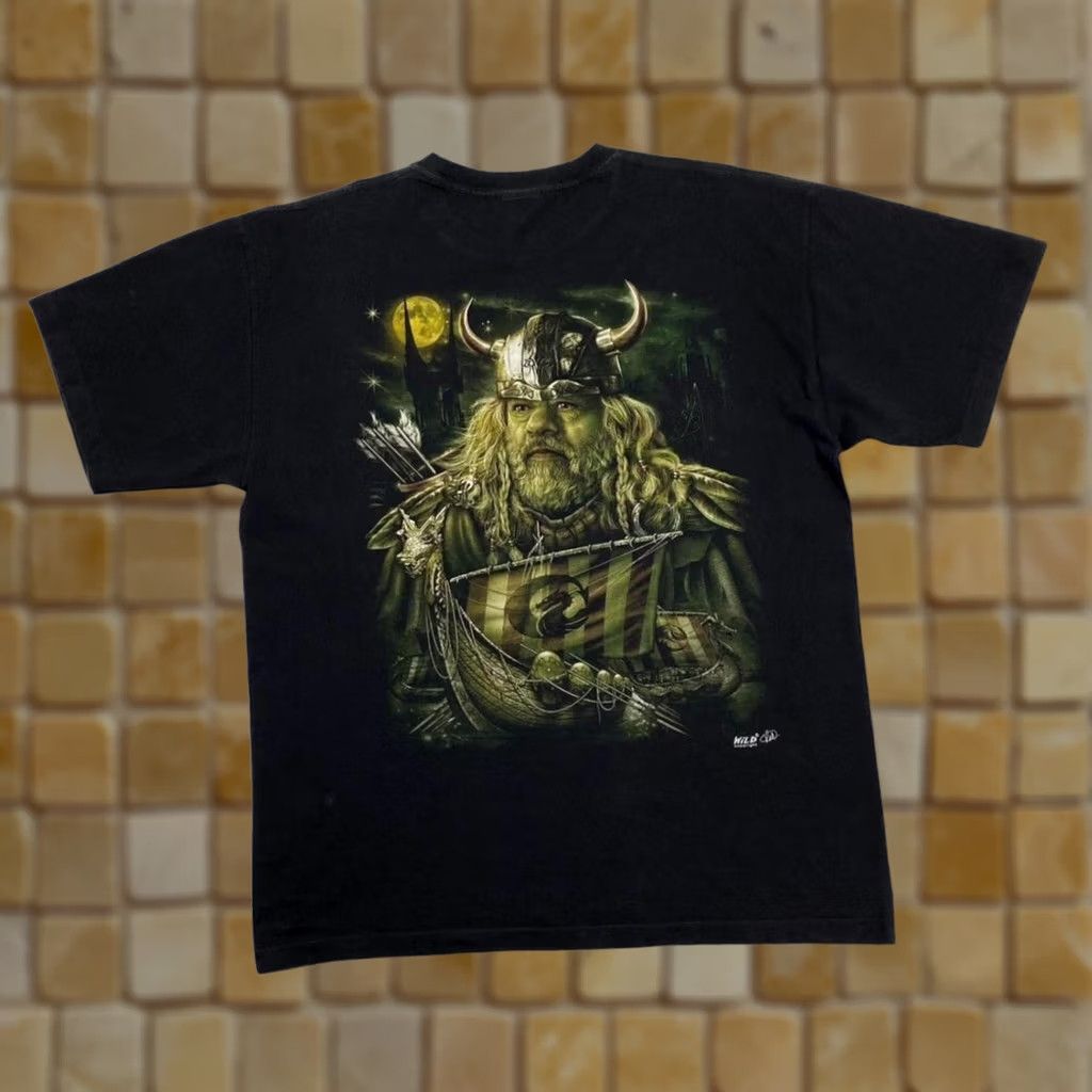 Vintage WILD Gothic Fantasy Viking Warrior Graphic Black T-Shirt XL Men Vintage Regular Short Sleeve Cotton T-Shirt Mens Size US XL / EU 56 / 4 - 1 Thumbnail