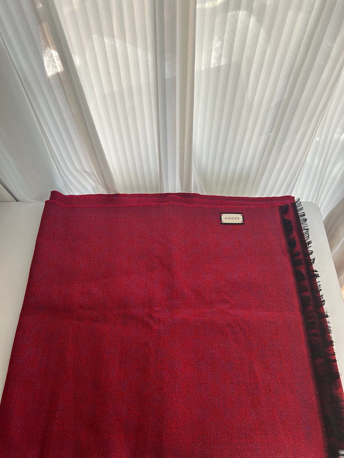 Gucci Gucci blue red GG jacquard double-faced wool scarf Size ONE SIZE - 3 Thumbnail