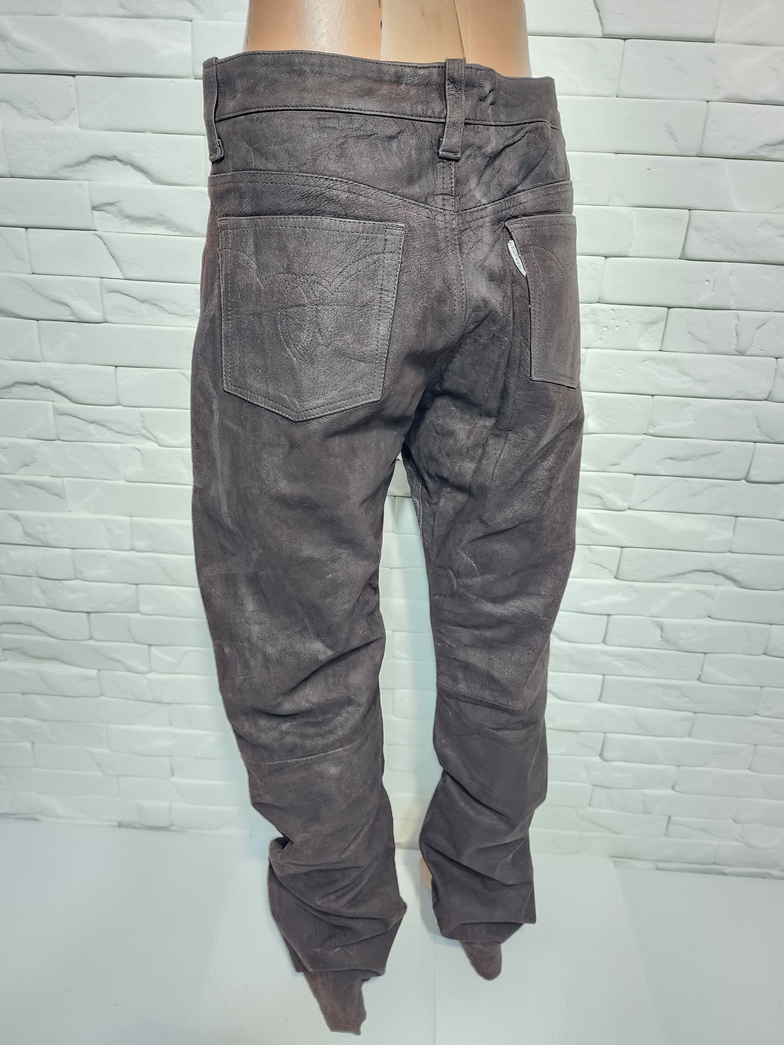 Genuine Leather Men's Brown Nubuck Leather Pants: Denim Cut, Size US 33 - 6 Thumbnail