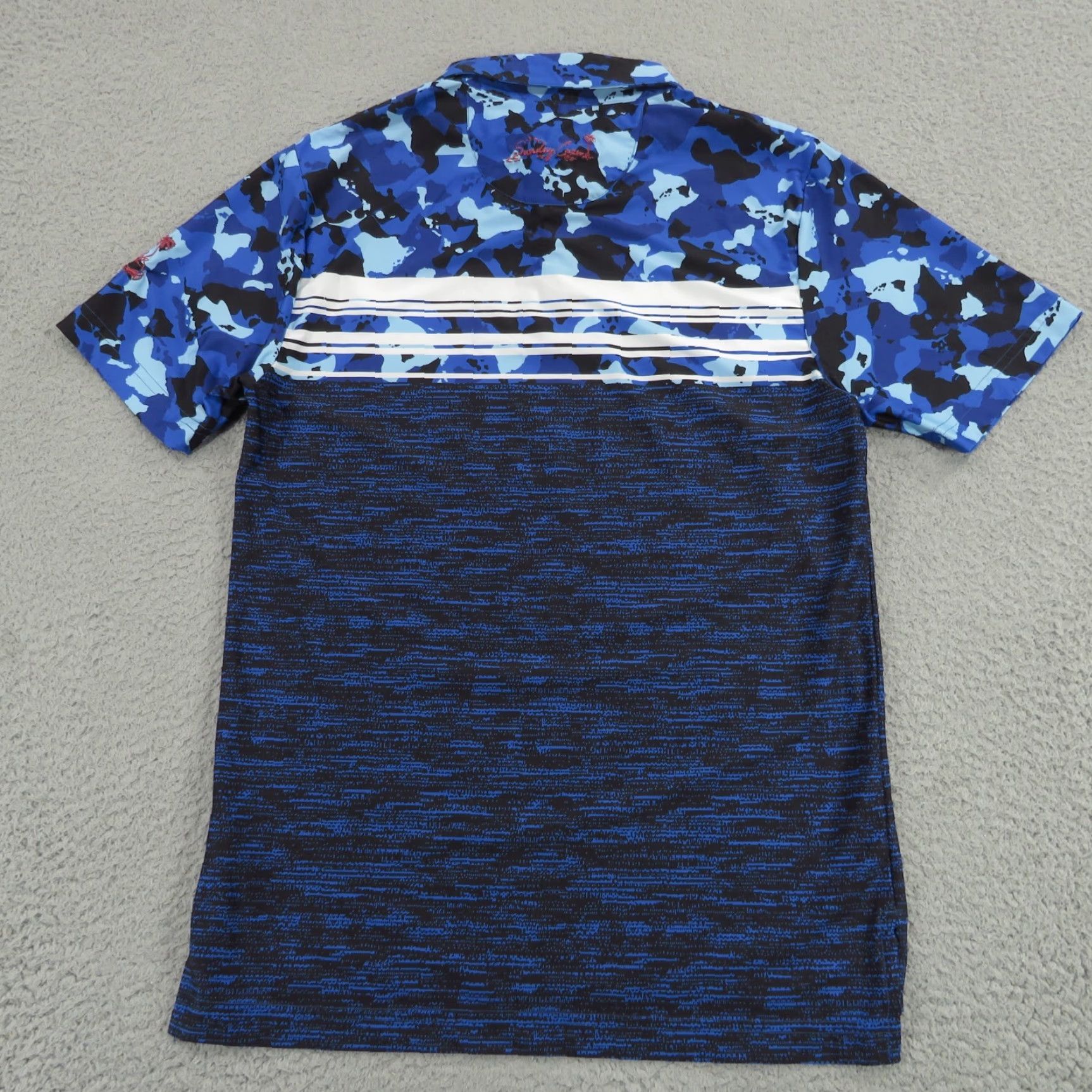 Vintage Sunday Crew Polo Shirt Mens XS Blue Camouflage Performance Golf USA Made Camo Polo Size US XS / EU 42 / 0 - 7 Thumbnail