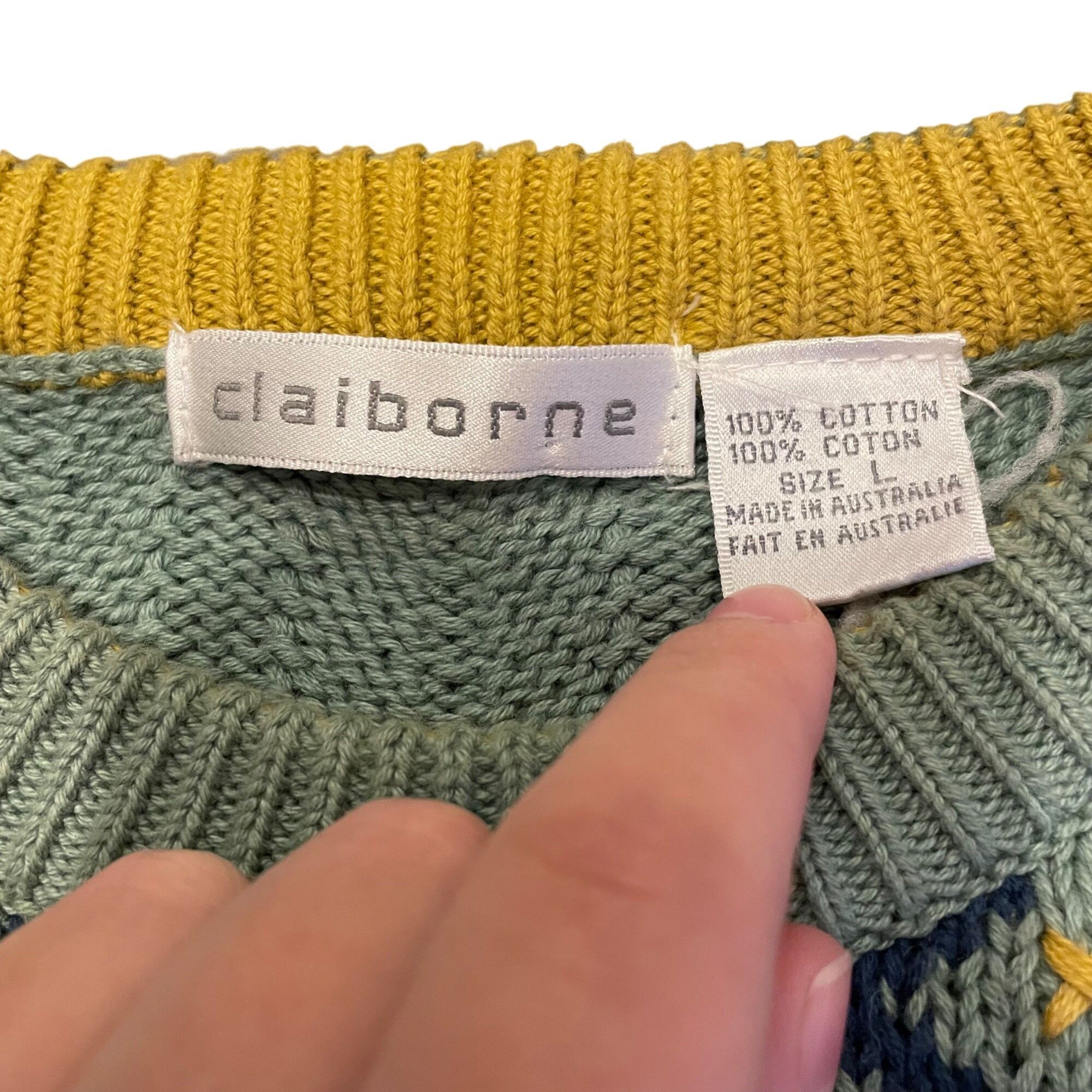 Vintage Vintage Claiborne Seafoam Green Novelty Grunge Grandpa Sweat Size L / US 10 / IT 46 - 5 Thumbnail