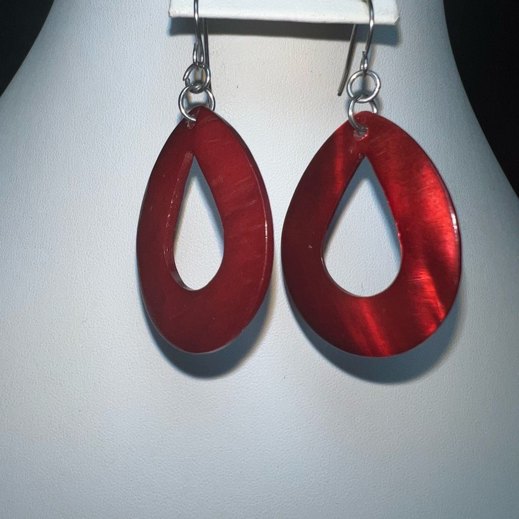 Vintage Vintage Iridescent Red Thick Oval Earrings Size ONE SIZE - 3 Thumbnail