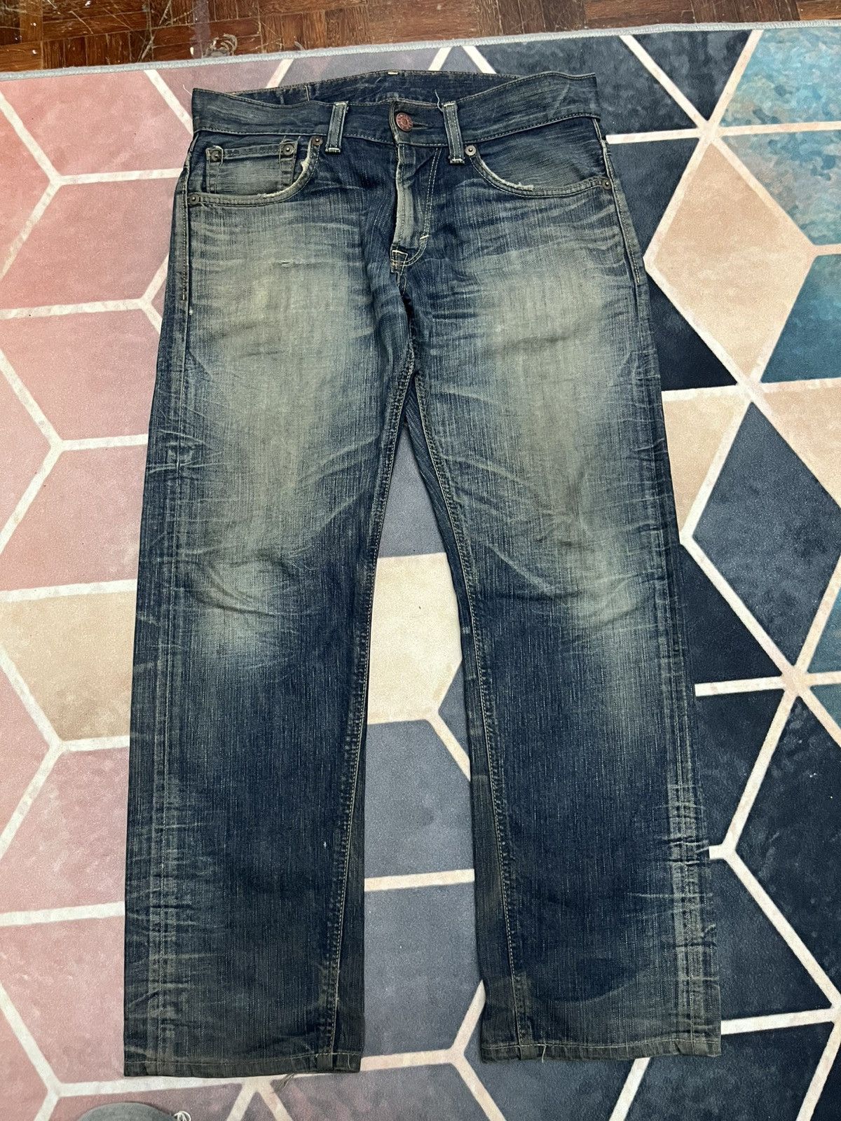 If Six Was Nine 💥Vintage Y2K Edwin Distressed Straight Cut Jeans Size US 34 / EU 50 - 4 Thumbnail