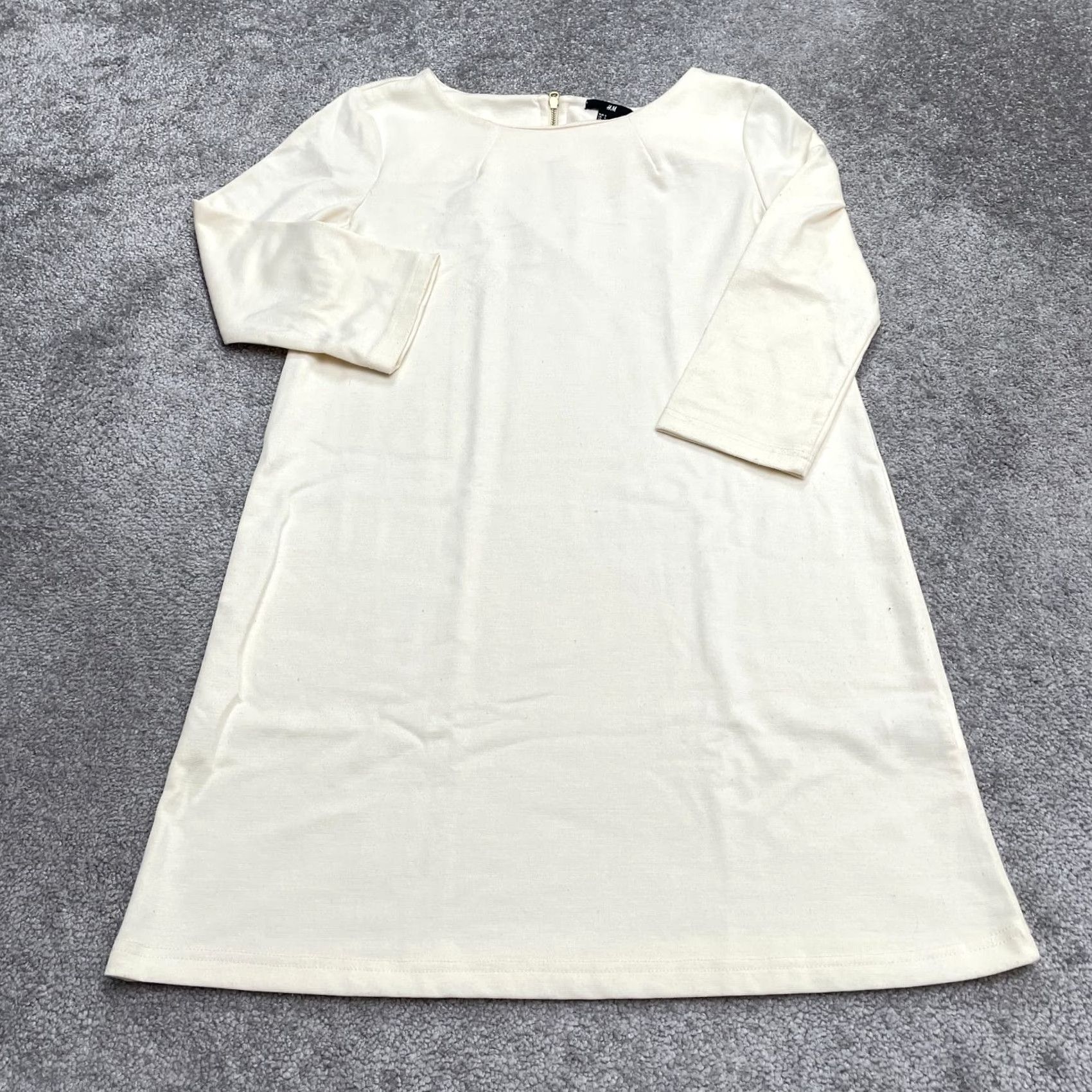 H&M H&M Long Maxi Shift Dress Womens Small Ivory Solid Long Sleeve Round Neck Work Size S / US 4 / IT 40 - 2 Thumbnail