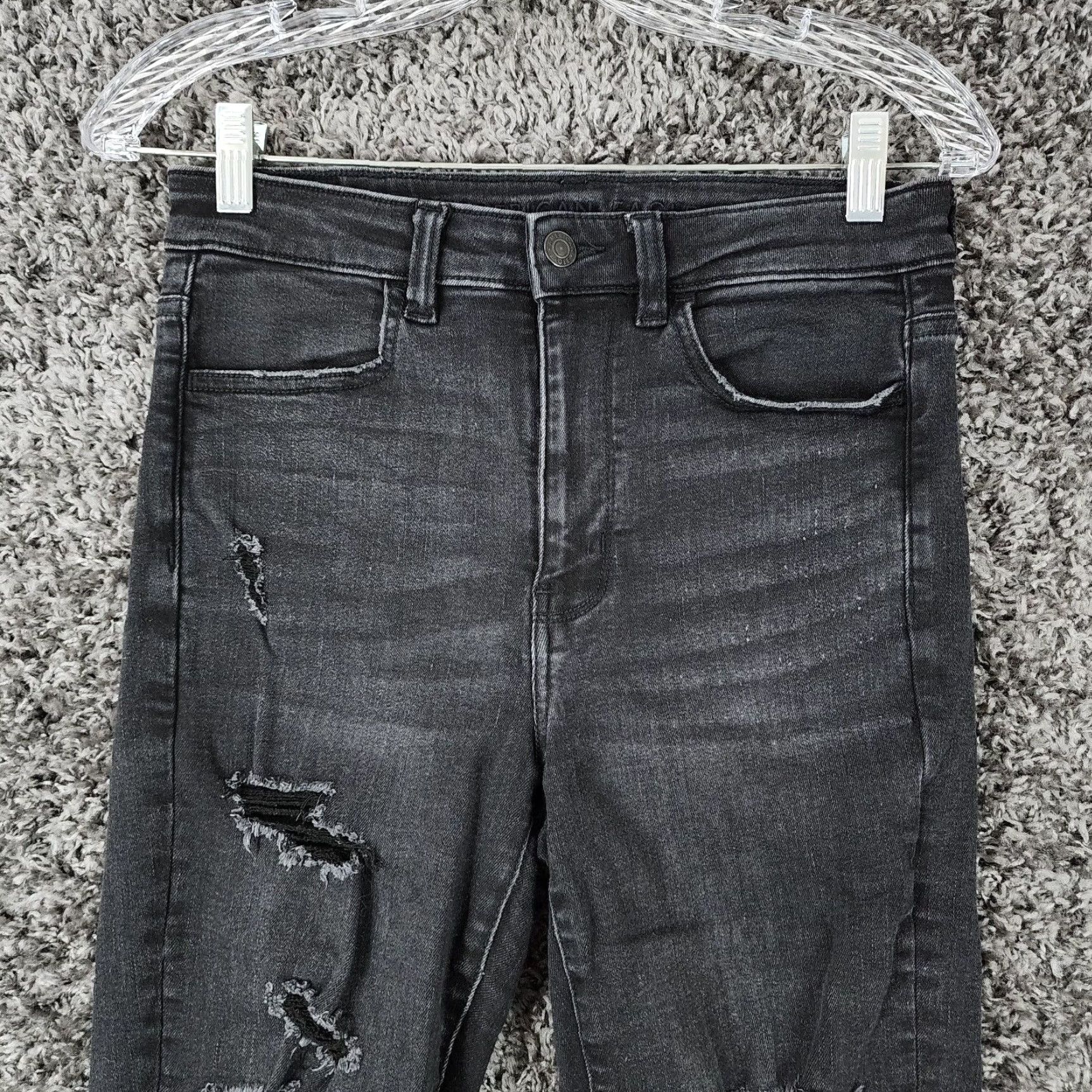 American Eagle Outfitters American Eagle Jeans Women's Super High Rise Distressed Crop Black Jegging Size 6 Womens Size 28" / US 6 / IT 42 - 2 Thumbnail