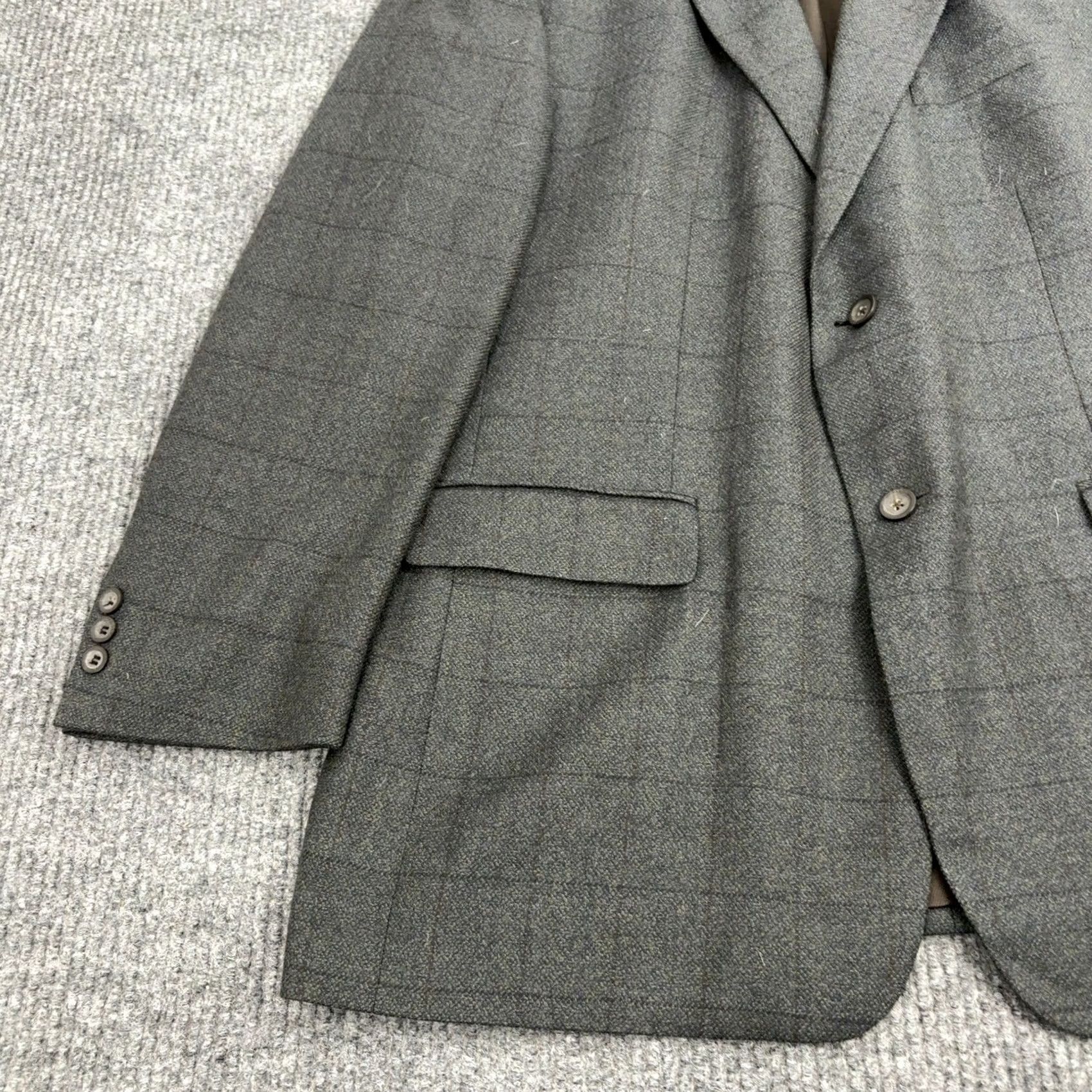 Oscar De La Renta Oscar de la Renta Blazer Mens 44R Grey Wool Cashmere Plaid Windowpane Two-Button Notch Lapel Classic Sport Coat Regular Size 44R - 2 Thumbnail