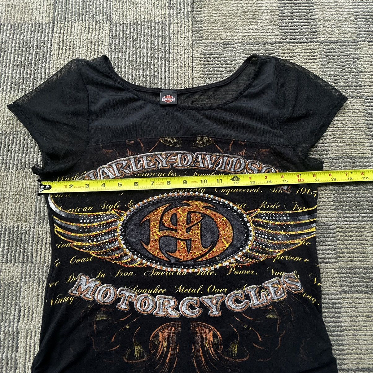Harley Davidson Vtg Harley Davidson Shirt Black Sheer Micro Mesh Embellished Size L / US 10 / IT 46 - 5 Thumbnail