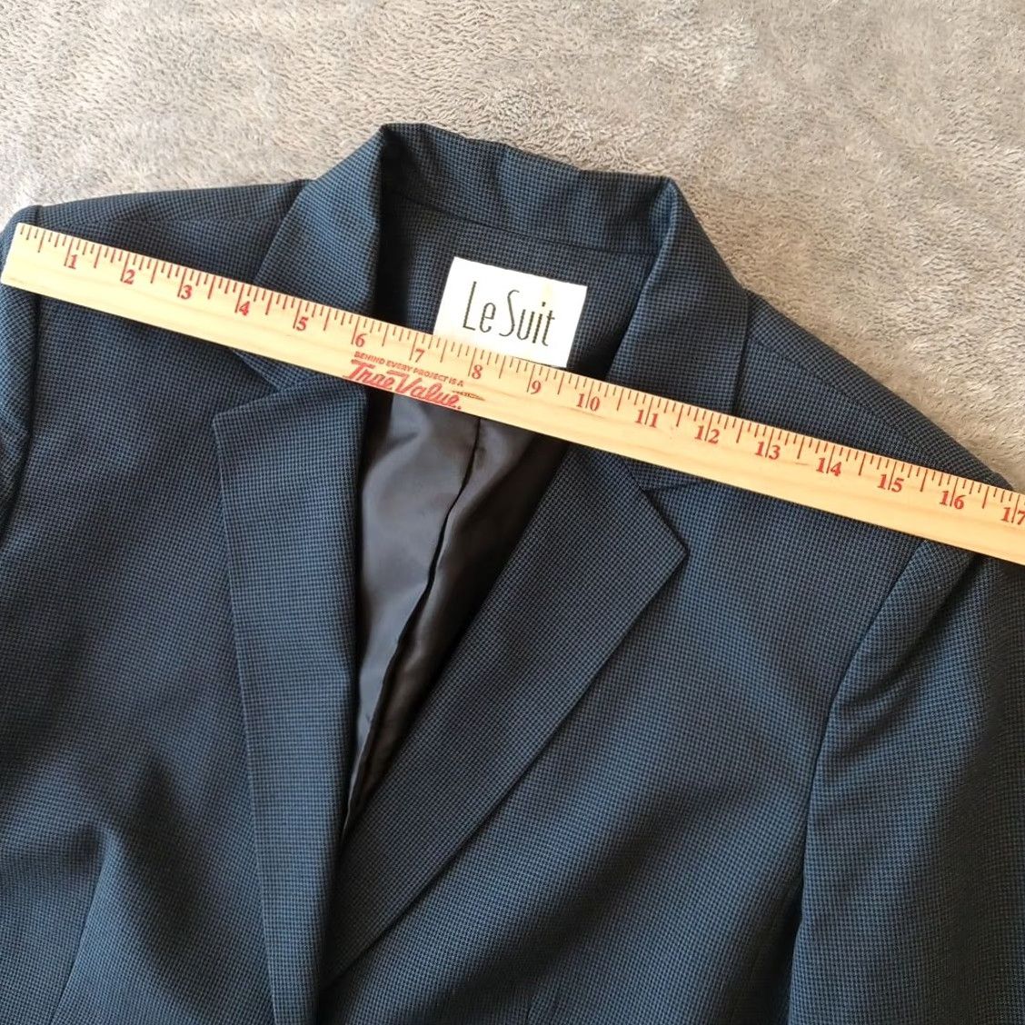 Vintage Le Suit Blazer Womens Size 14 Blue Houndstooth One Button Polyester Blend Lined Jacket - Single-Breasted Mens? Size XL / US 12-14 / IT 48-50 - 3 Thumbnail