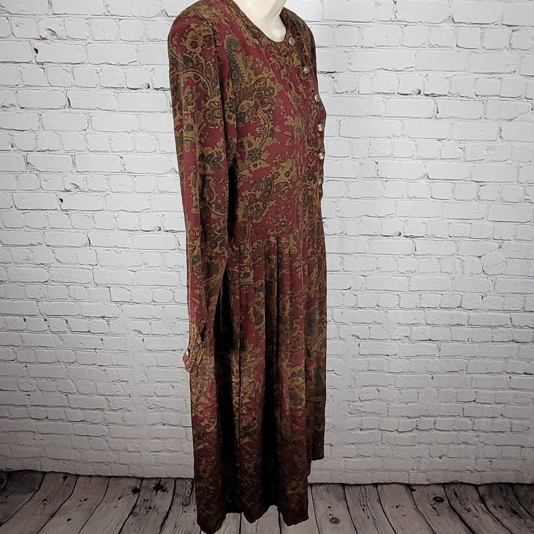 Talbots VTG Talbots Multicolor Paisley Pleated Buttoned Long Sleeve Midi Dress Petite 4P Size S / US 4 / IT 40 - 7 Thumbnail