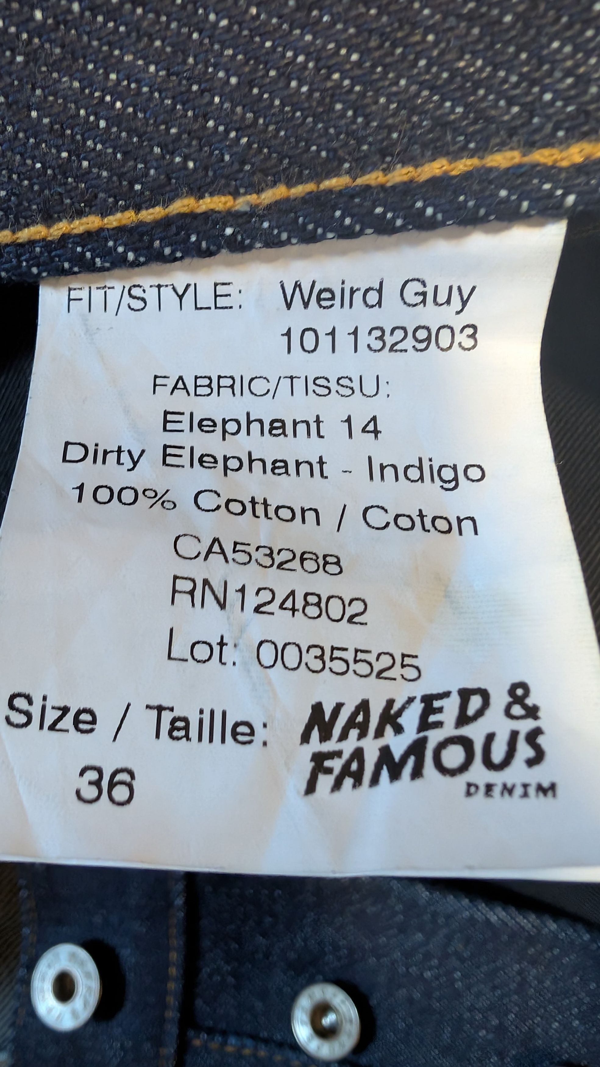 Naked & Famous Elephant 14 - Dirty Elephant Selvedge Weird Guy Size US 36 / EU 52 - 5 Thumbnail